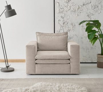 Furn.Design Loungesessel Pesaro (Polstersessel mit Cordbezug, Breite 110 cm), wahlweise mit Hocker