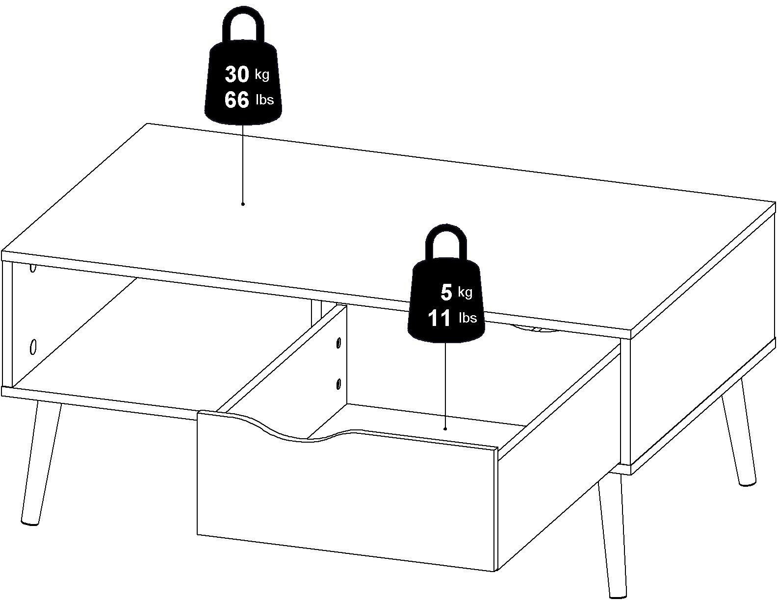 Home Oslo, zweifarbig, Ablagefach, grifflose Schublade, cm Offenes Couchtisch 98,7 weiß/eichefarben affaire Breite