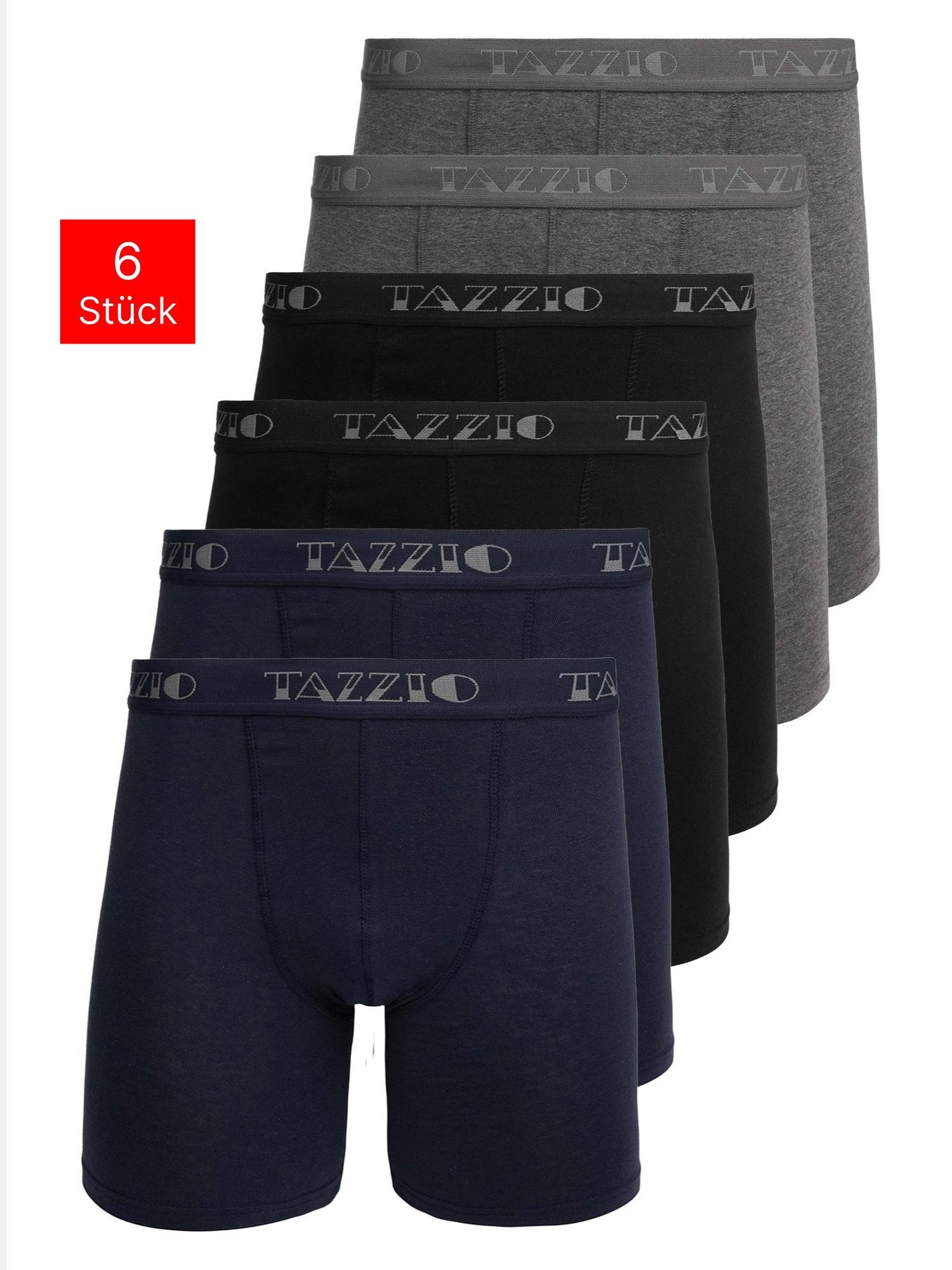 Tazzio Boxershorts 6er Pack BS1002 (Packung, 6-St., 6er-Pack) langes Bein & Logoschriftzug am Bund