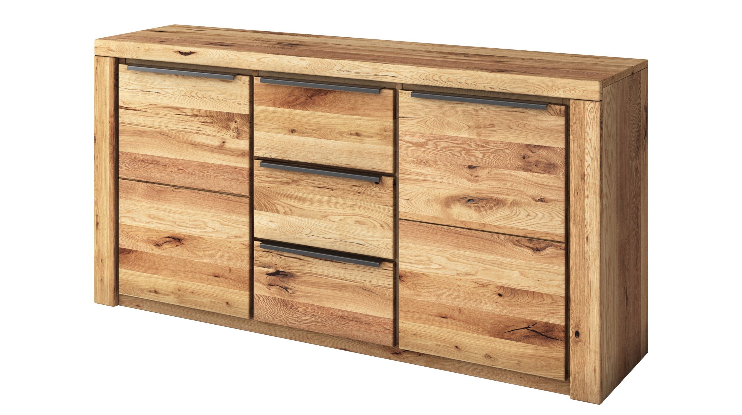 Massivart® Sideboard GRETA 160 cm / Massivholz Eiche teilmassiv geölt, 2 Türen / 3 Schubladen / 2 Einlegeböden
