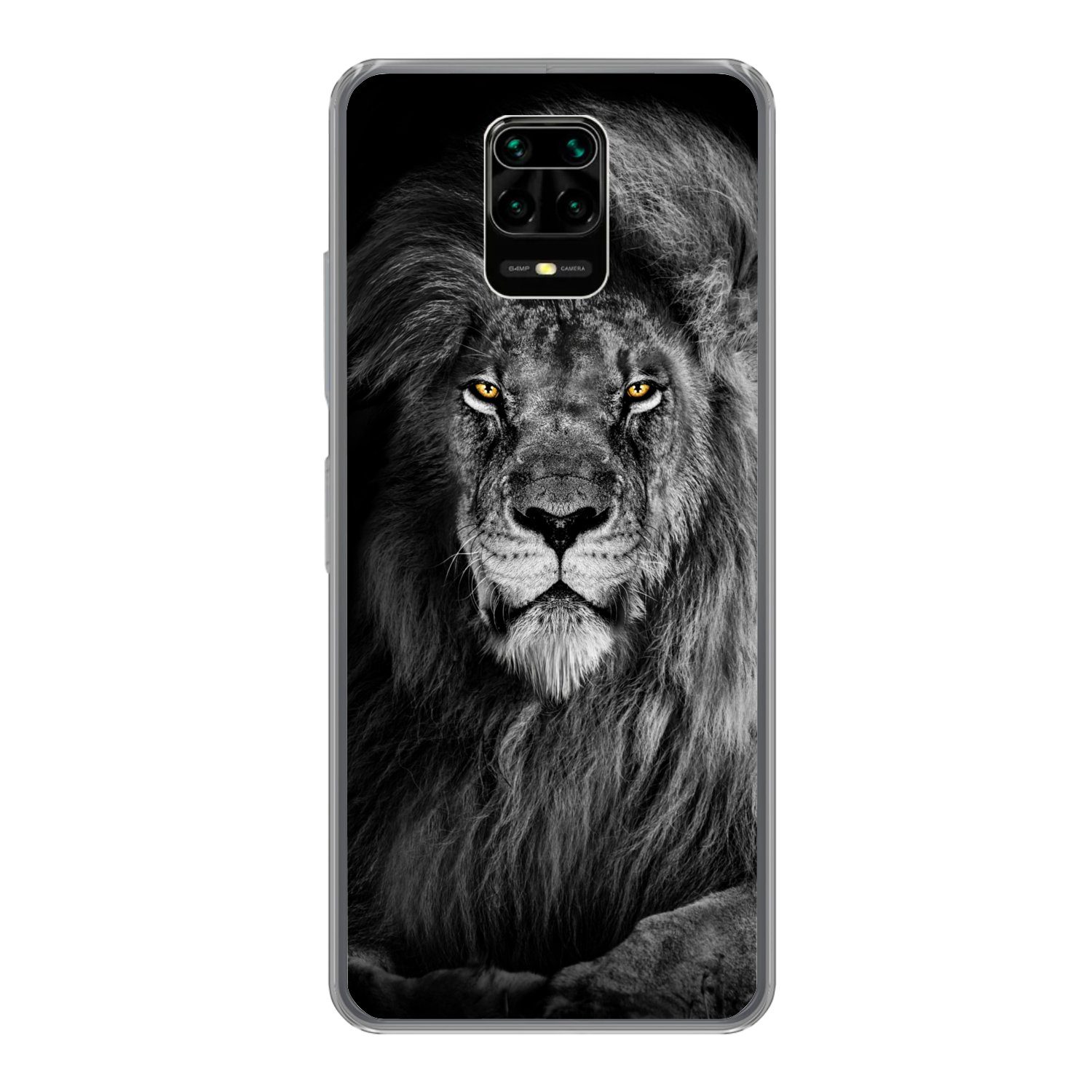 MuchoWow Handyhülle für Xiaomi Redmi Note 9 Pro Löwe - Augen - Orange - Schwarz und weiß -, Phone Case, Silikon, Schutzhülle Dünn