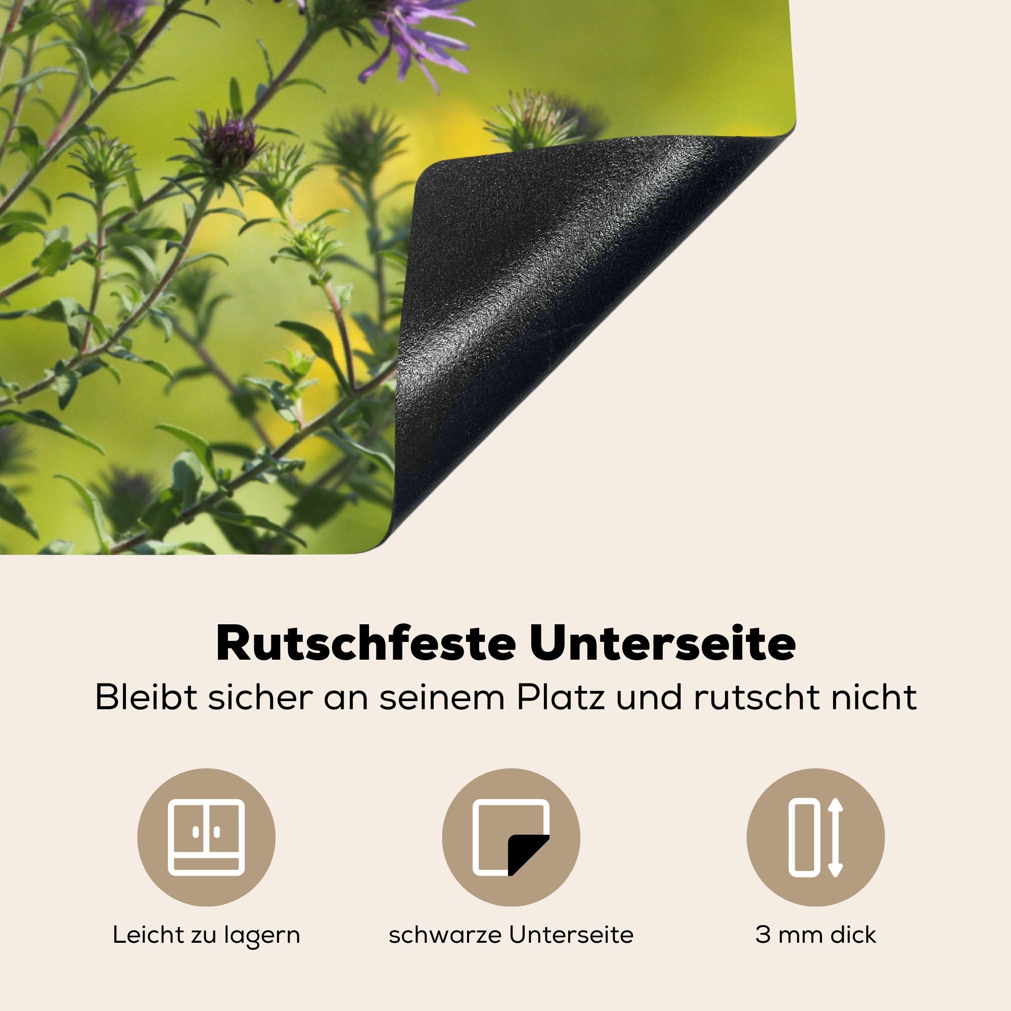 küche, die - cm, - Vinyl, Strauch, für Induktionskochfeld MuchoWow Schutz Herdblende-/Abdeckplatte (1 tlg), Schmetterling Blumen 81x52 Ceranfeldabdeckung