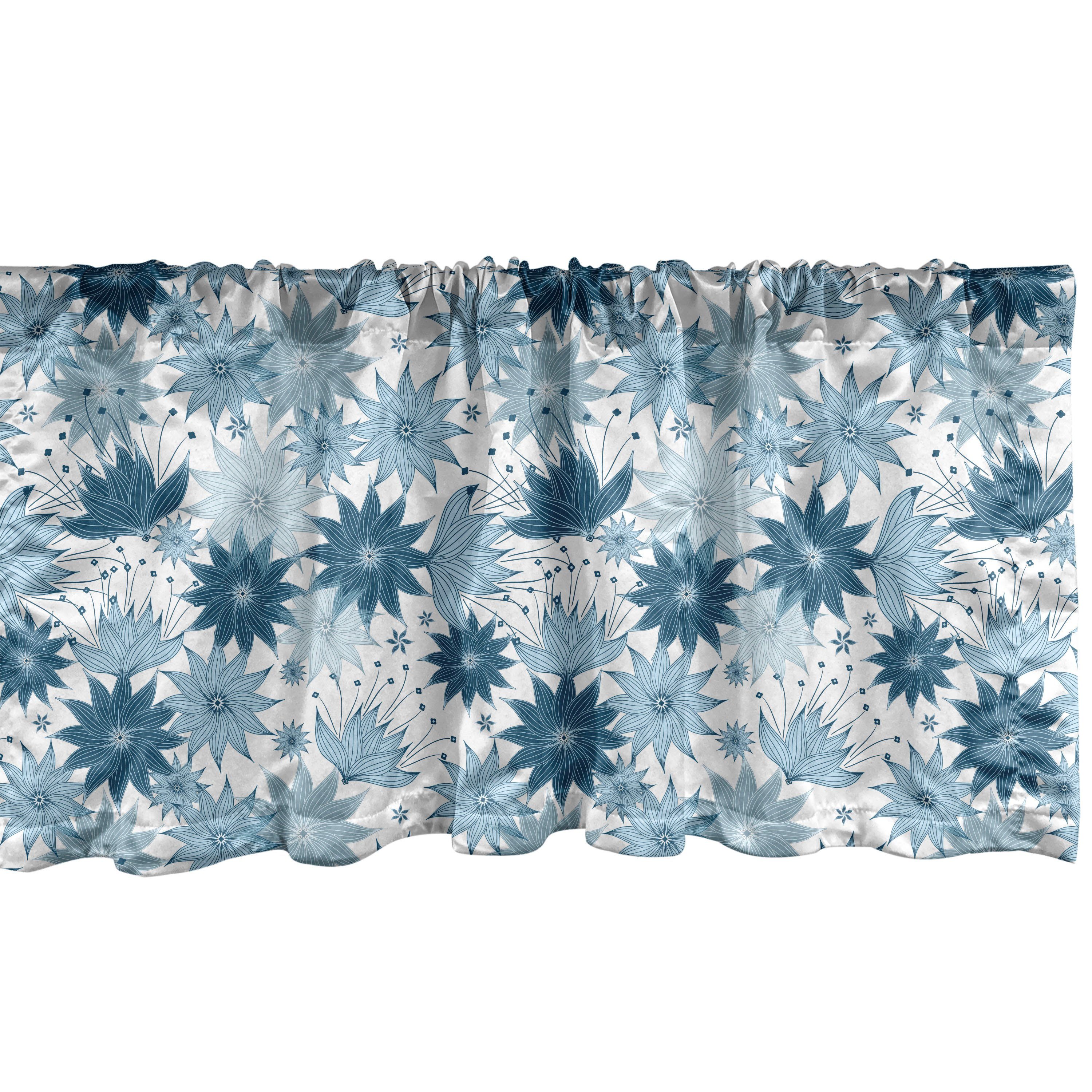 Scheibengardine Microfaser, Volant mit Botanisch Dekor Schlafzimmer Stangentasche, Blau-blühende Küche Vorhang Blumen für Abakuhaus,