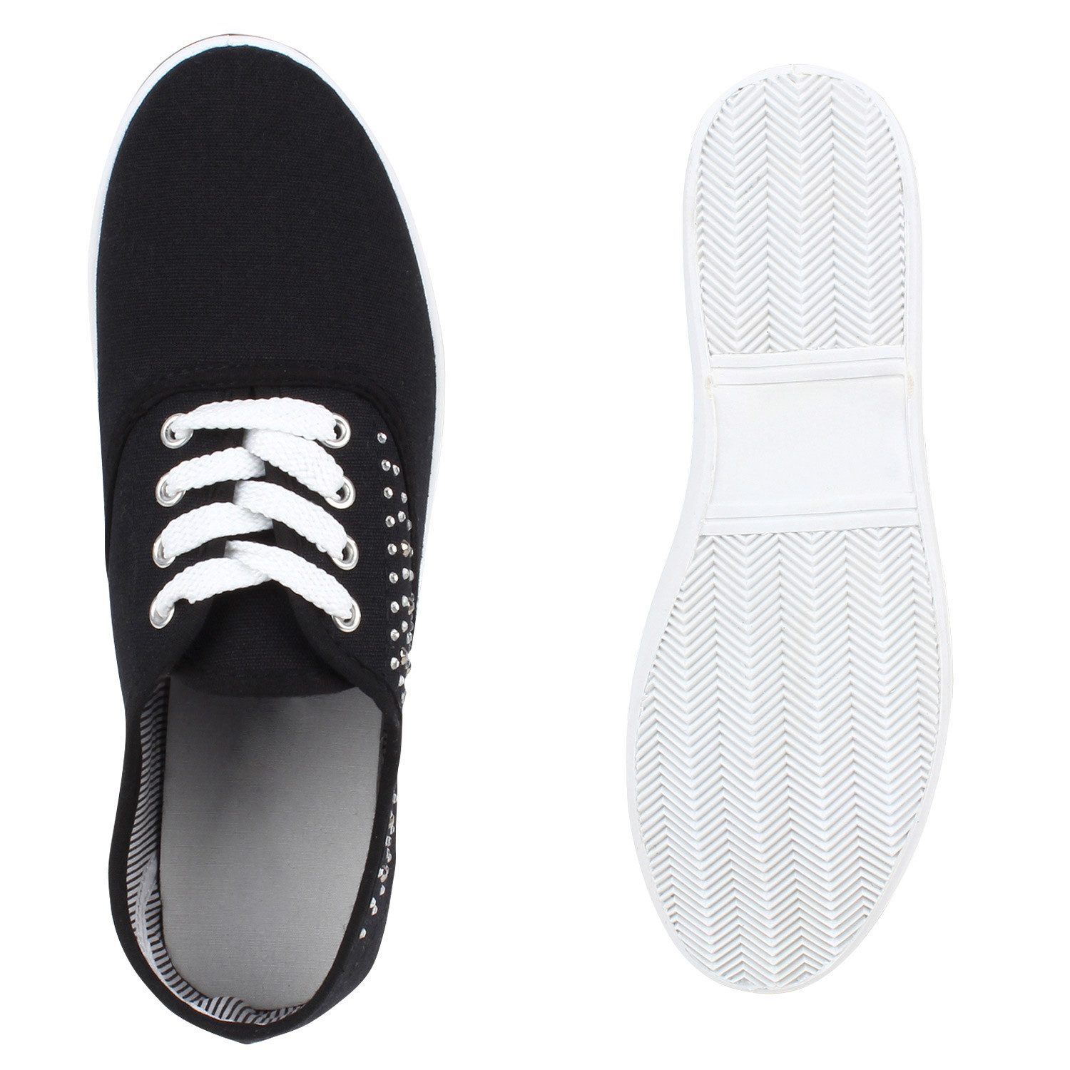 VAN HILL 96632 Sneaker Damen Sneakers Low Strass Turnschuhe Bequeme Schnürer