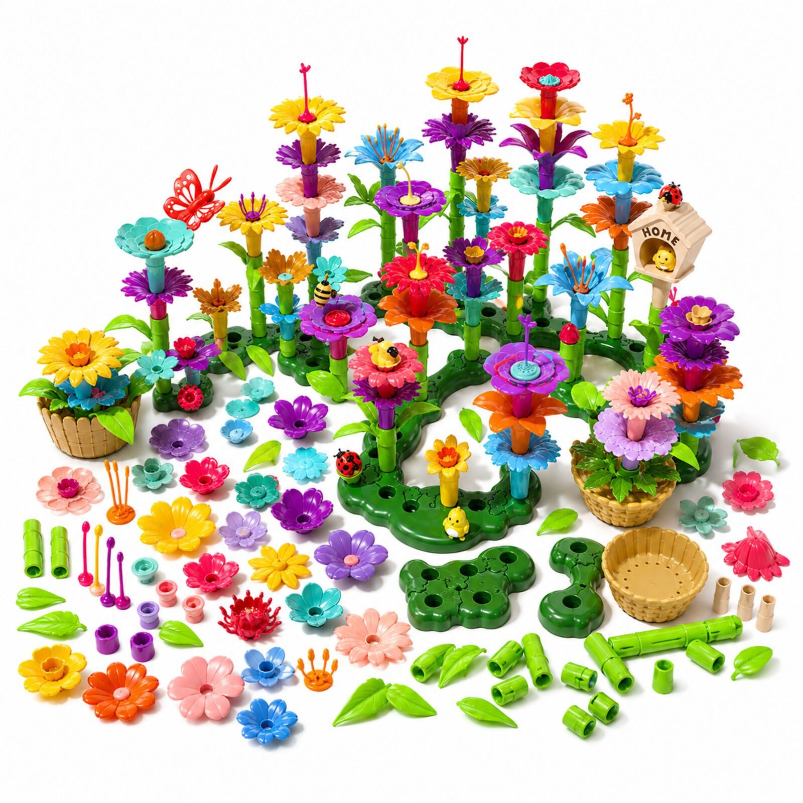 Luckice Kinder Lern‑Steckbausteine, kreatives Konstruktionsspielzeug Konstruktionsspielsteine, (Spar-Set, 332 St., STEM Blumen-Bauspiel ab 3 Jahre, Geschenk für Jungen und Mädchen), tragbar, ungiftiger Kunststoff, fördert Kreativität & Naturverständnis