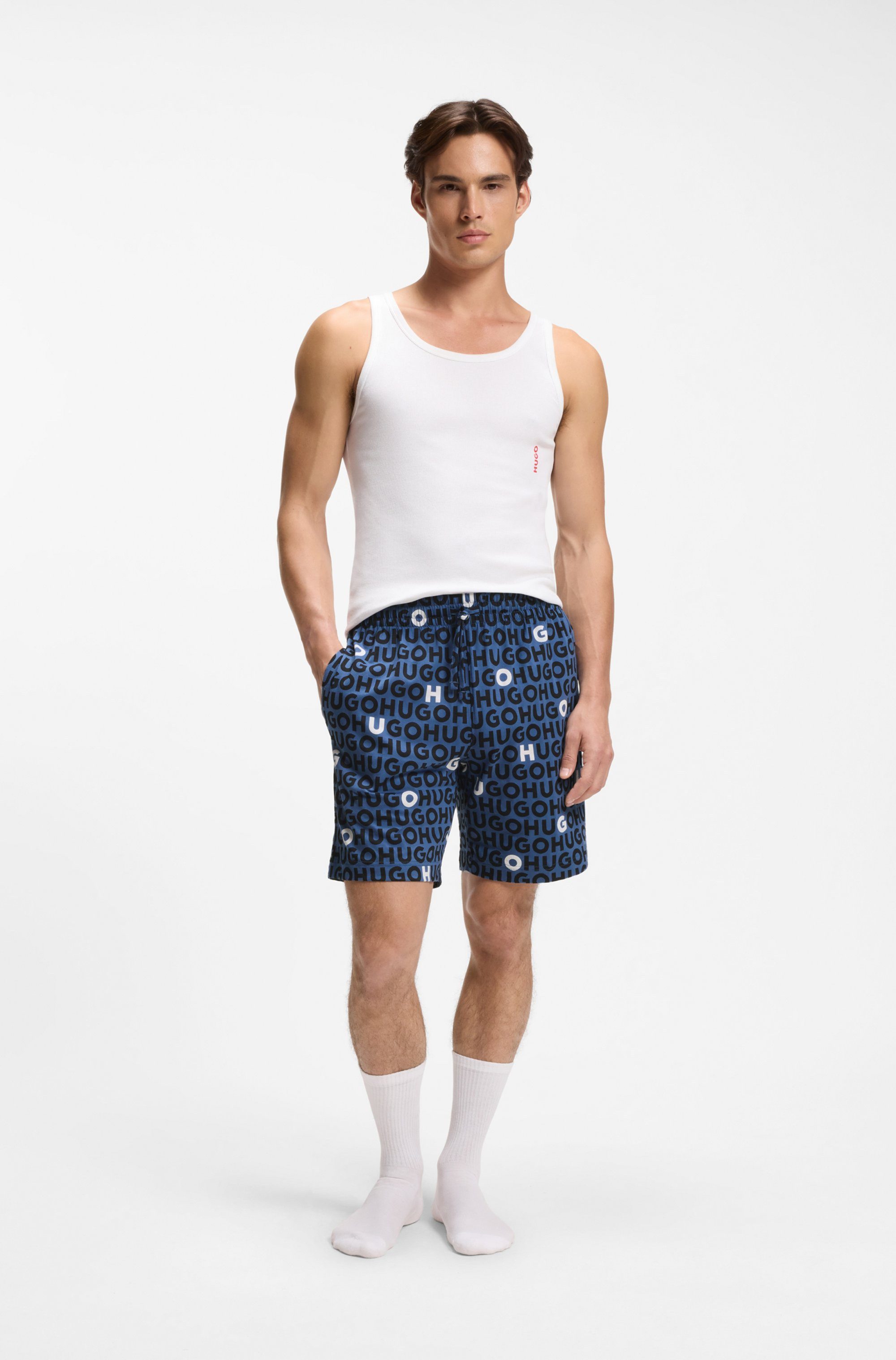 HUGO Schlafshorts TORTUGA Allover Print, Straight, elastischer Bund