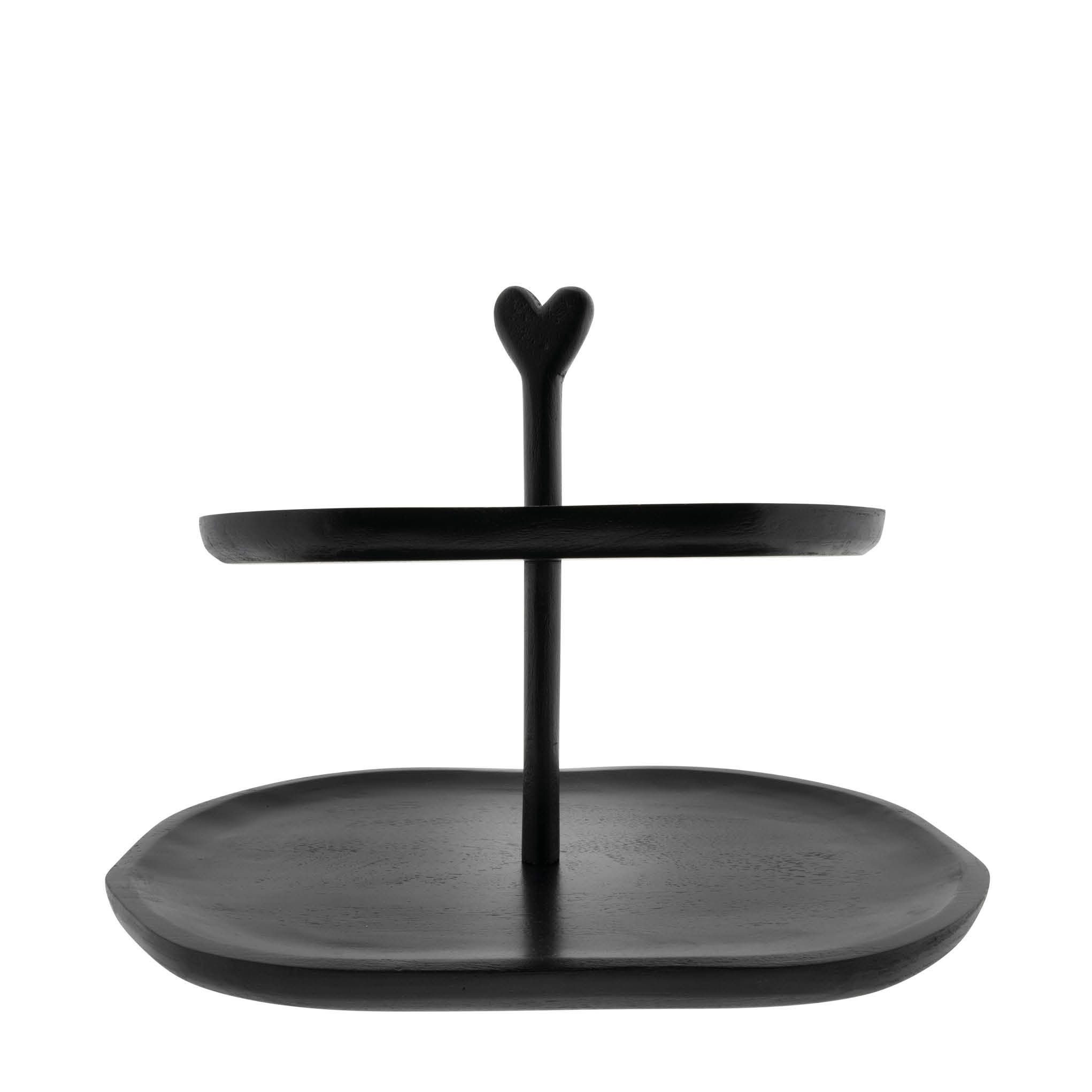 Bastion Collections Etagere Holz 2-stöckig Servierständer Schwarz, Herz Griff