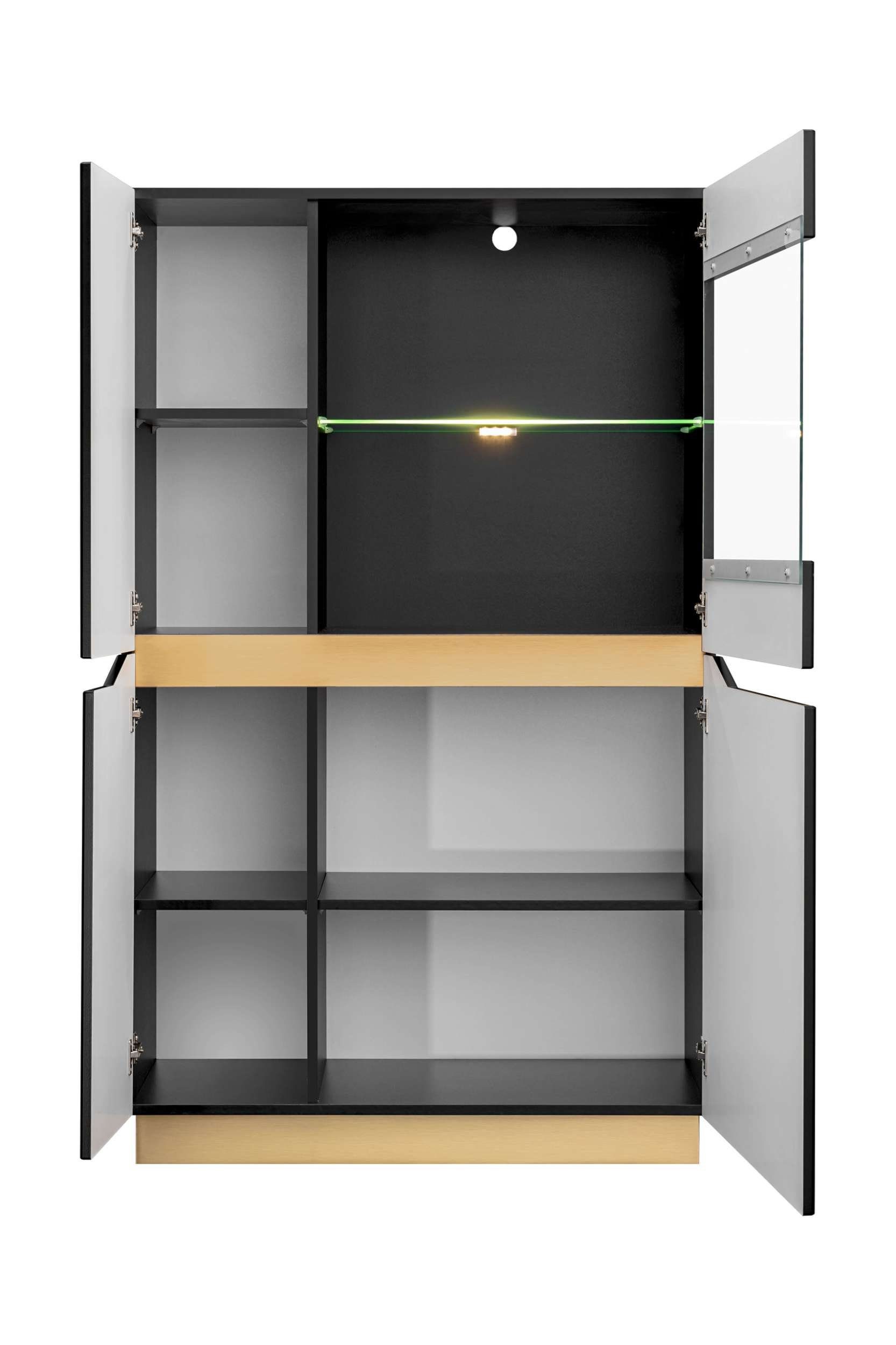 1×Wandregal, Stylefy (4-St), Glaseinsatz 2×Standvitrine, Calgary, Komplettset), Wohnwand LED-Beleuchtung, Wohnzimmer-Set, (Set 1×Lowboard,