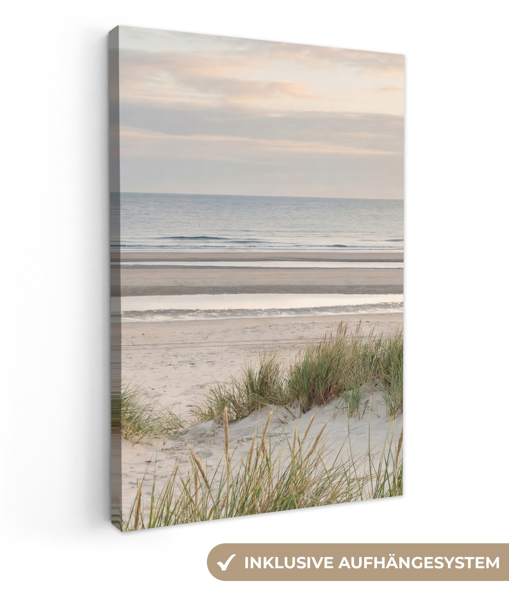OneMillionCanvasses® Leinwandbild Sandstrand - Bewölkt - Dünen, Fotodruck (1 St), Leinwand Canvas Wandbild, Wanddekoration 20x30 cm