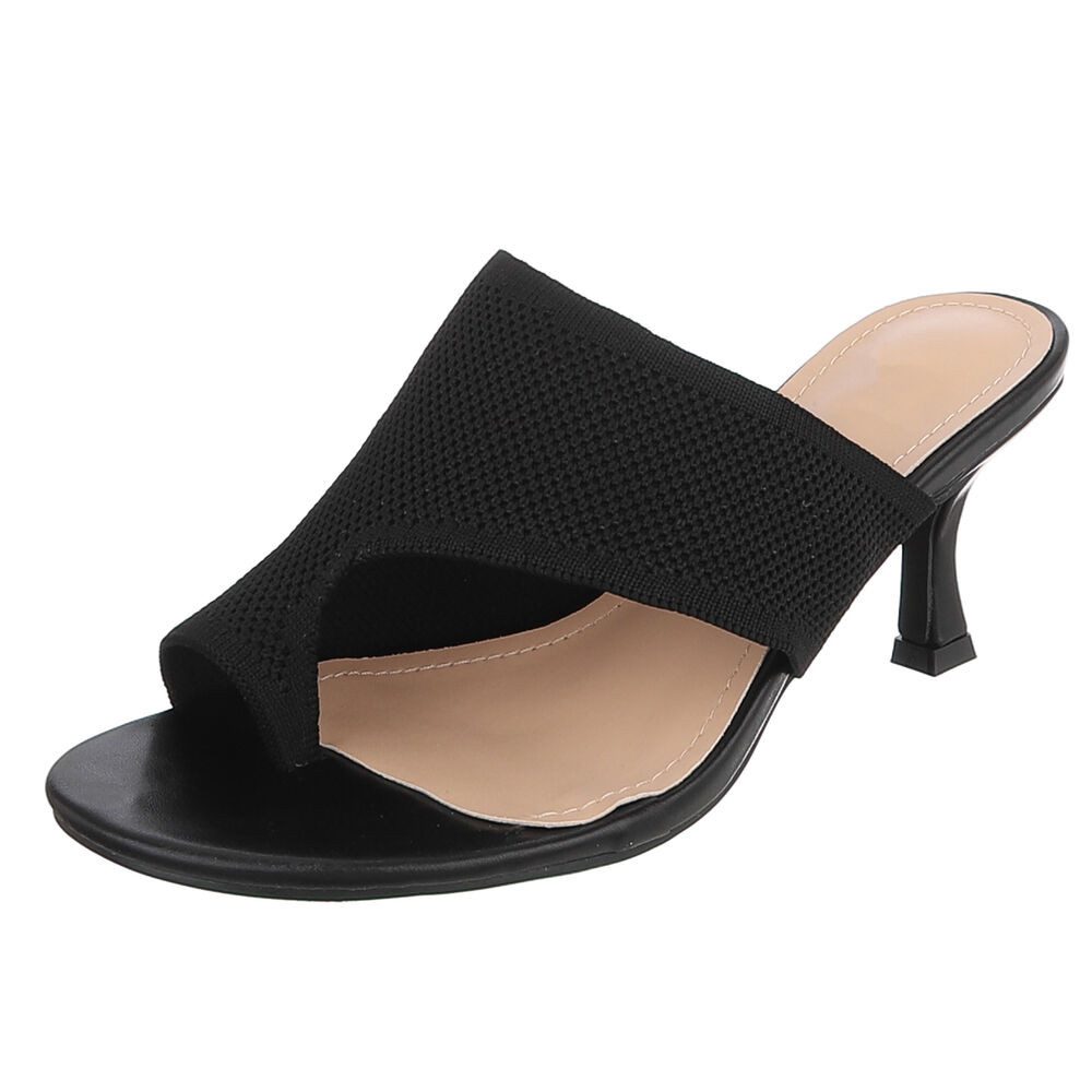 Ital-Design Damen Mule mit Absatz und offenem Design Zehentrenner (91895926) Pfennig-/Stilettoabsatz Sandalen & Sandaletten in Schwarz