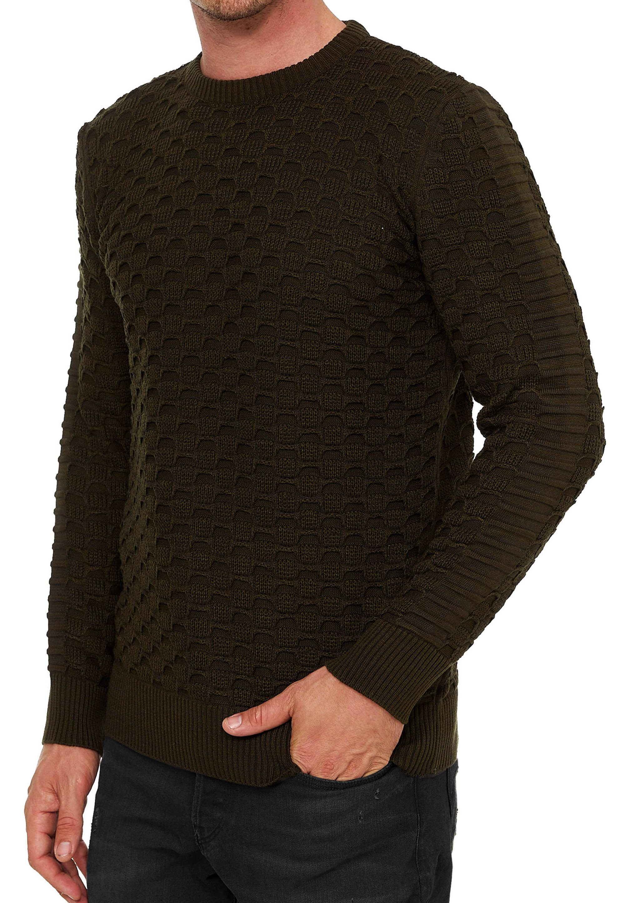 Rundhalspullover Herren Strick Pullover Einfarbig Langarm Rundhals Strickpullover
