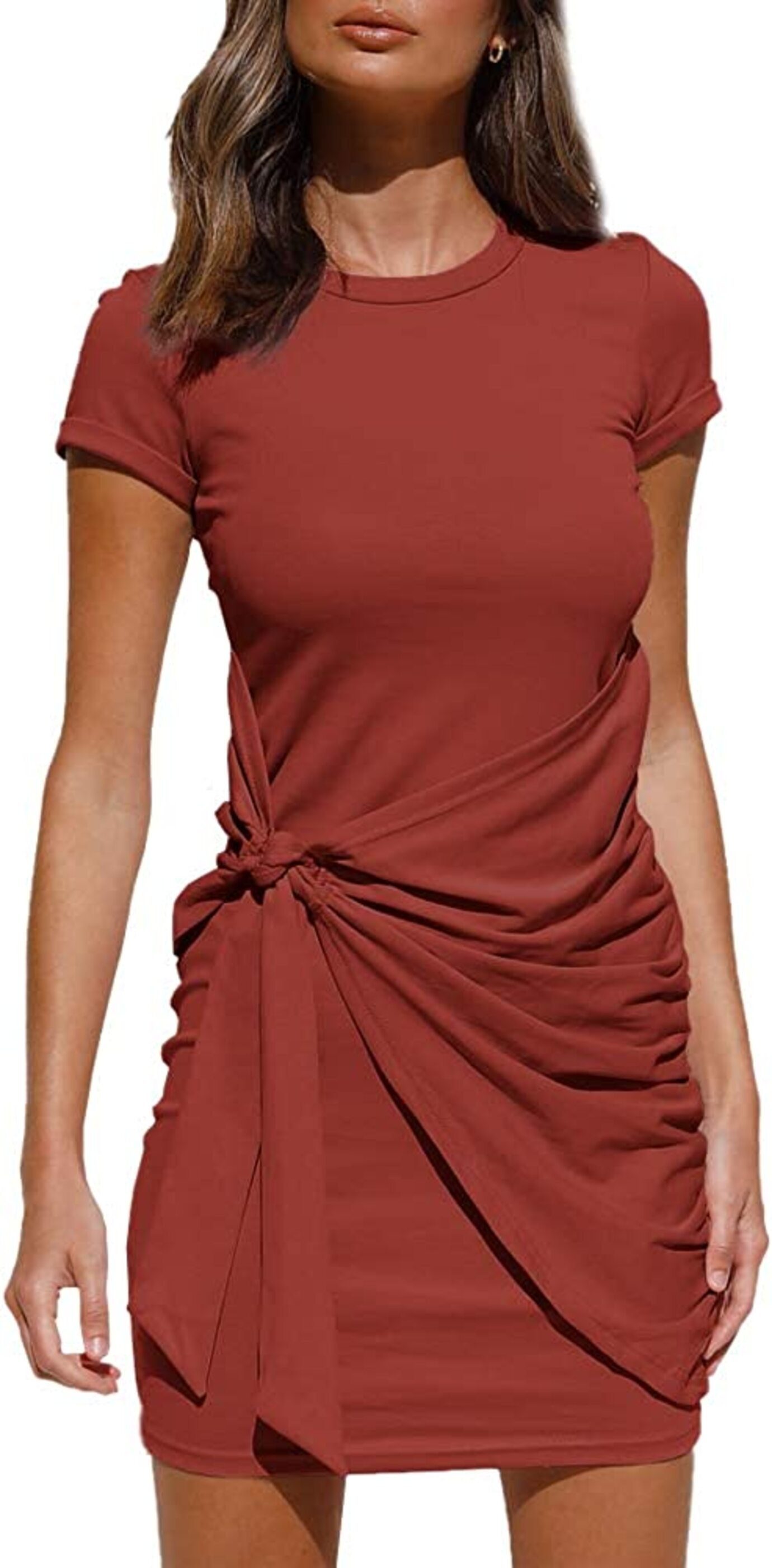 Mmgoqqt Shirtkleid »Damen Sommerkleider Casual Kurzarm Minikleid Solide  Elegant Geraffte Krawatte Taille T Shirt Tunika Kleid (M)«