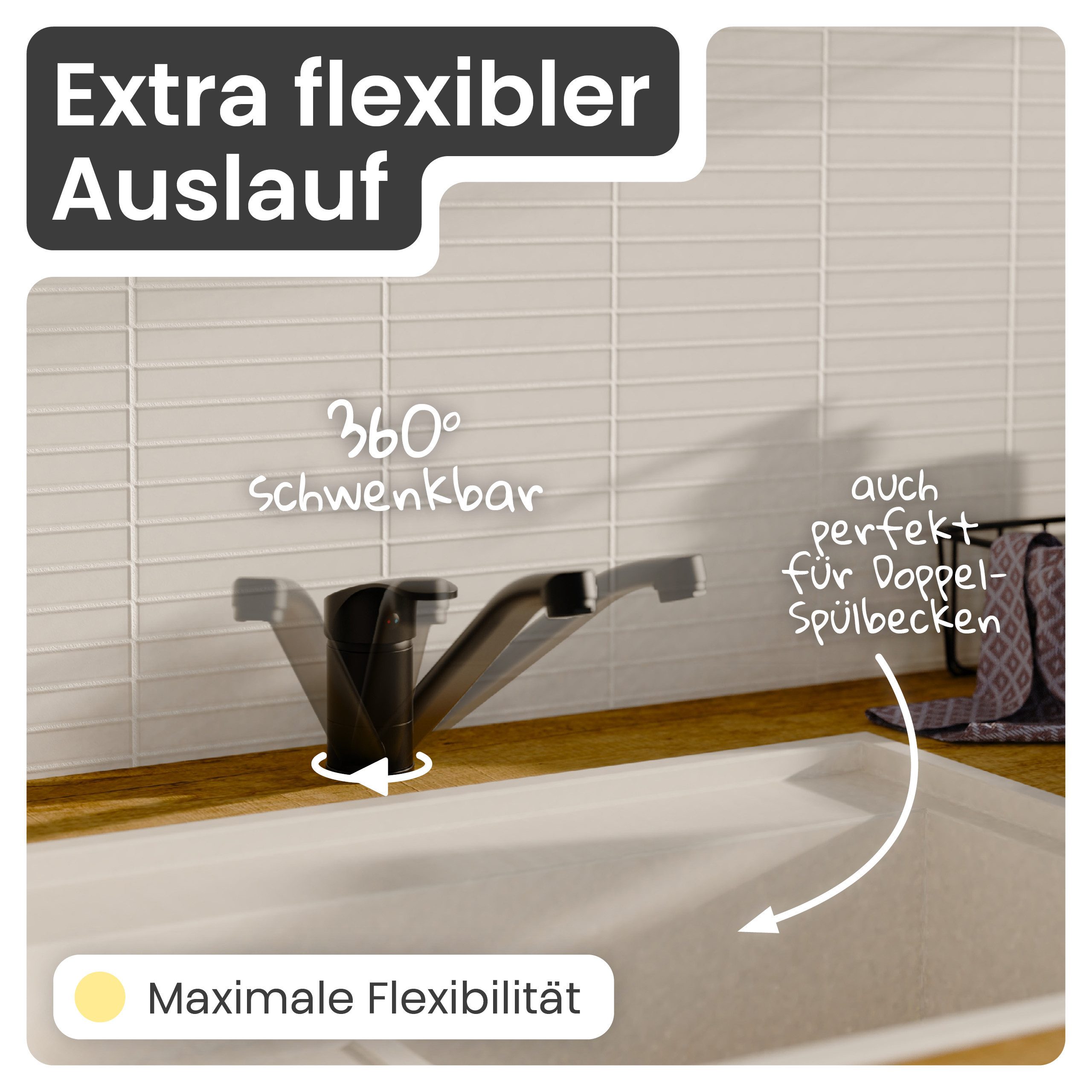 instmaier Spültischarmatur Vera Wasserhahn für Küche, Einhebelmischer Chrom Trendfarbe Schwarz Matt, Hochdruck