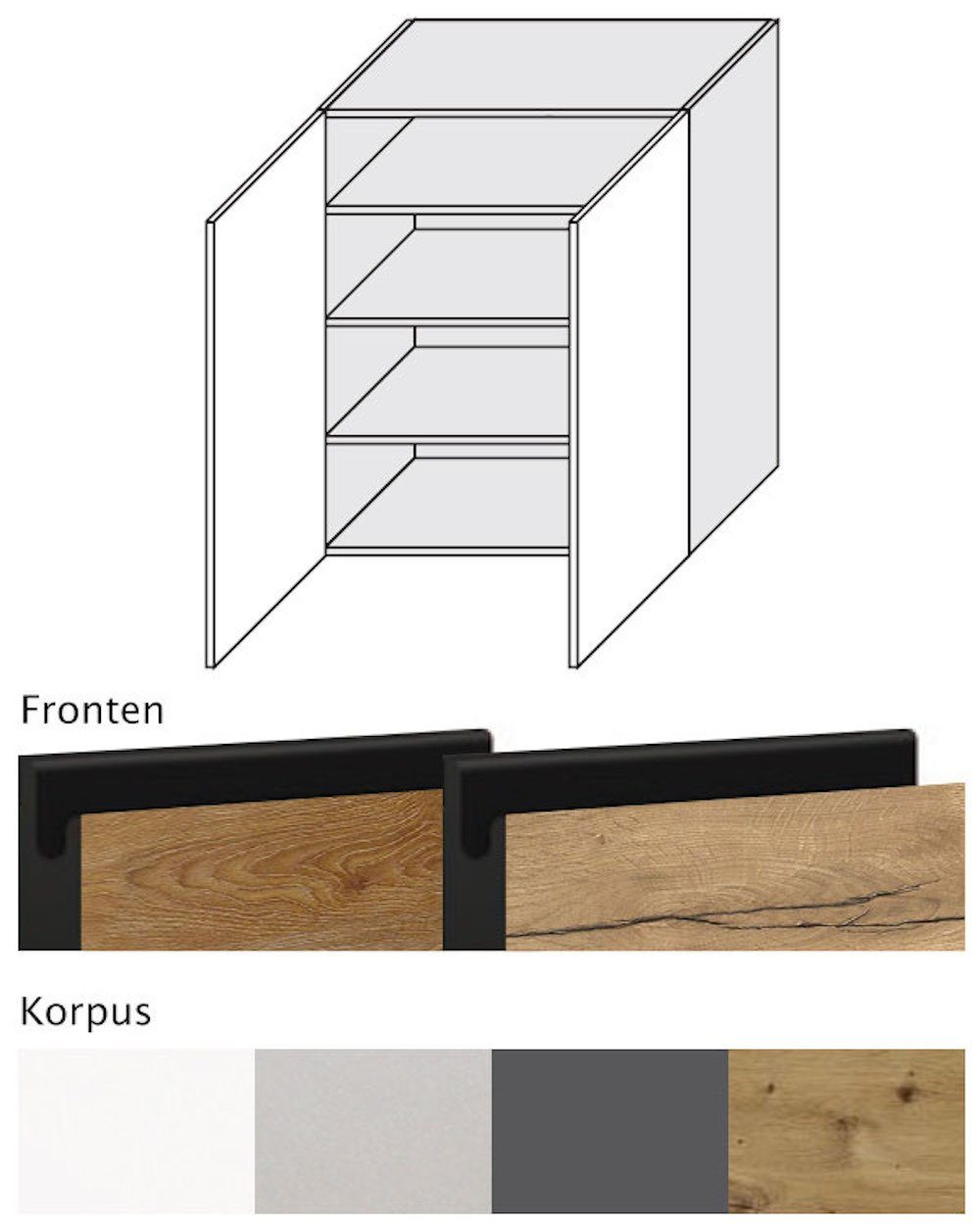 Ausführung Front-, grifflos 2-türig Pembroke 80cm - wählbar und schwarz Korpusfarbe Klapphängeschrank Treviso Feldmann-Wohnen