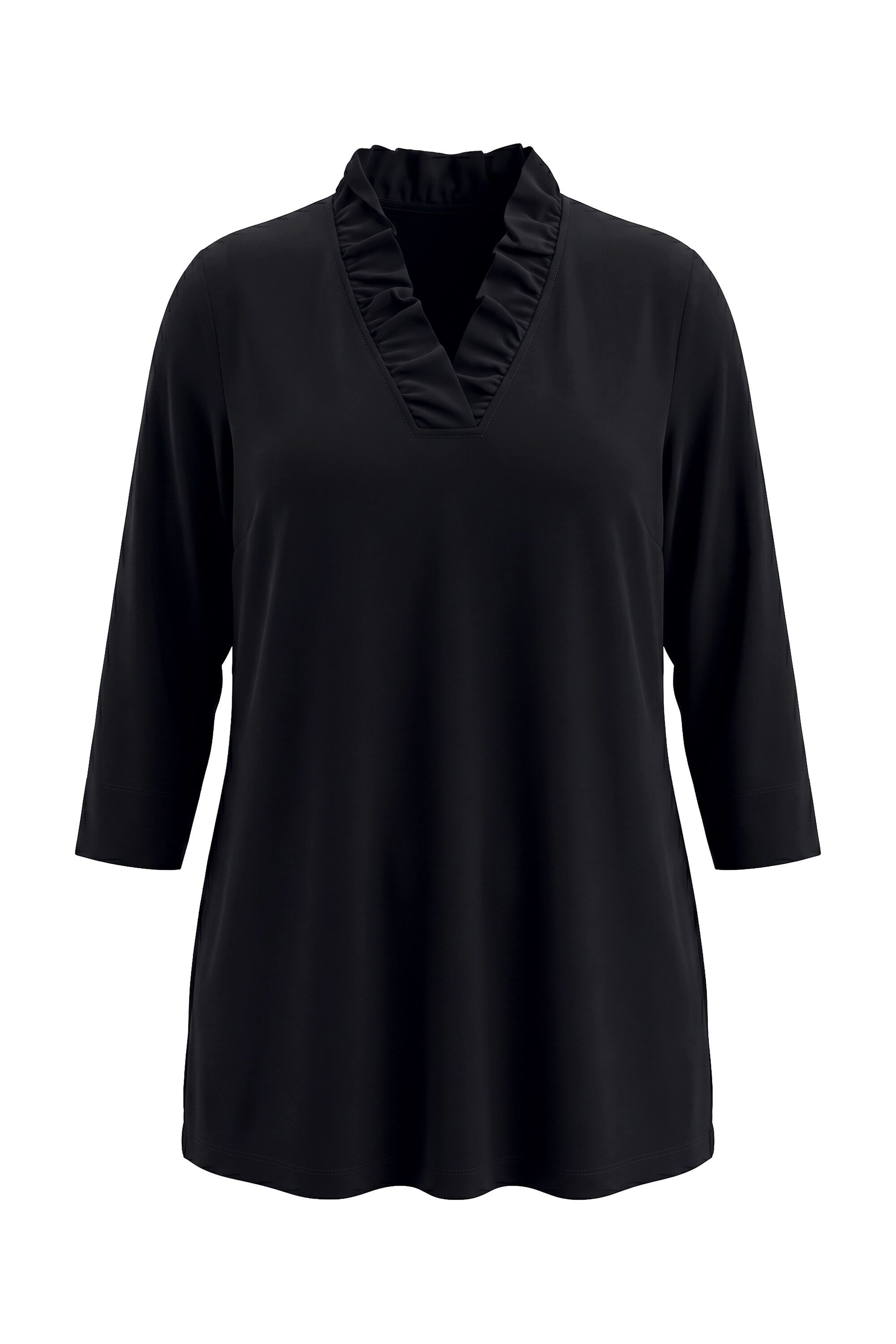 Ulla Popken T-Shirt Shirt Rüsche Classic V-Ausschnitt 3/4-Arm – Bild 2 von 4