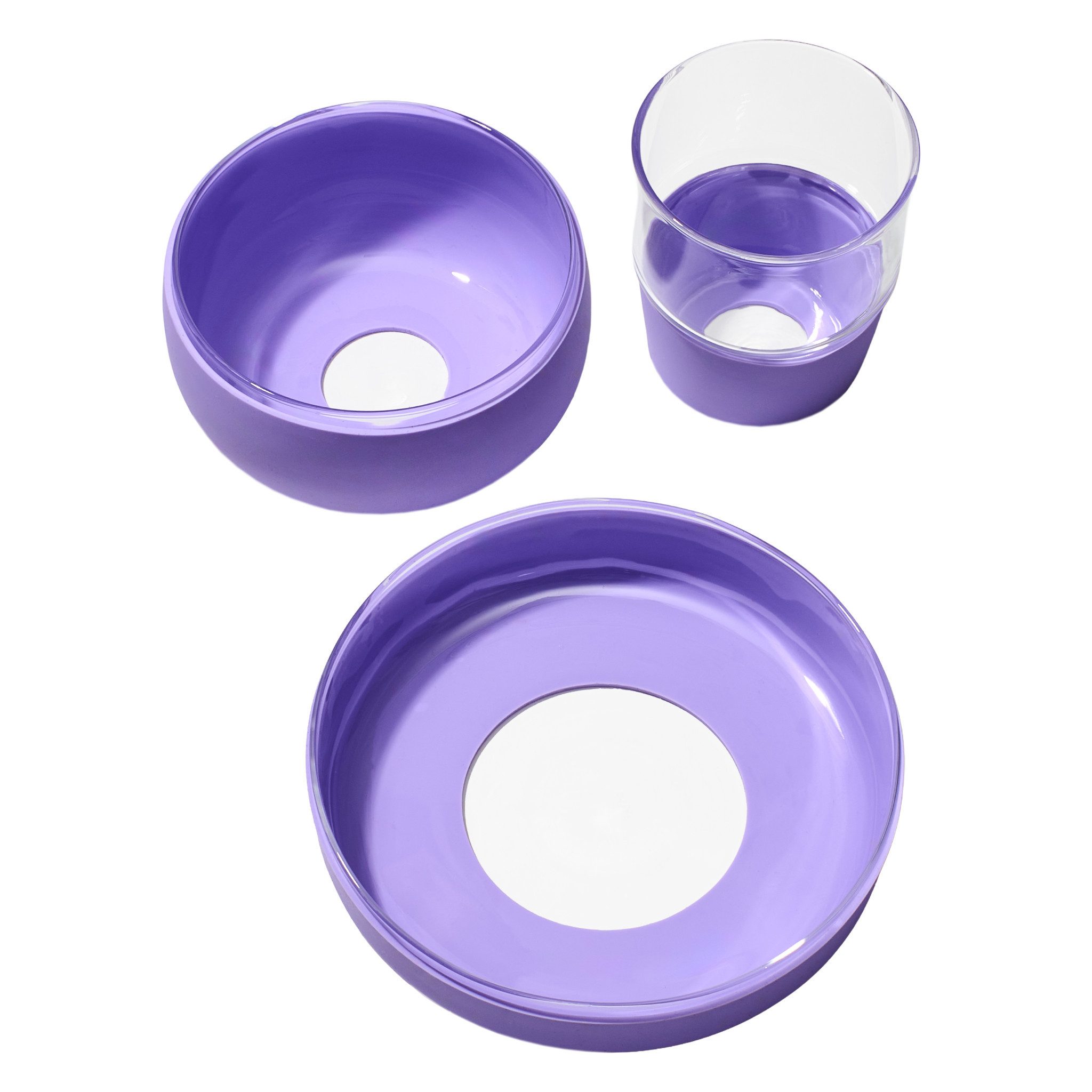 Lieblingsglas Kindergeschirr-Set Geschirr Set aus Glas & Silikon für Kinder (3-tlg), 1 Personen, Glas, Set aus Trinkglas, Schüssel und Teller mit abnehmbarem Silikon-Cover