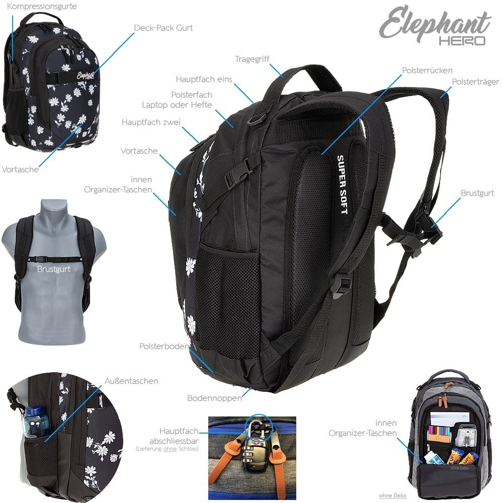 ELEPHANT Schulrucksack Hero Signature Schultasche, Rucksack, Schulmappe – Bild 4 von 5