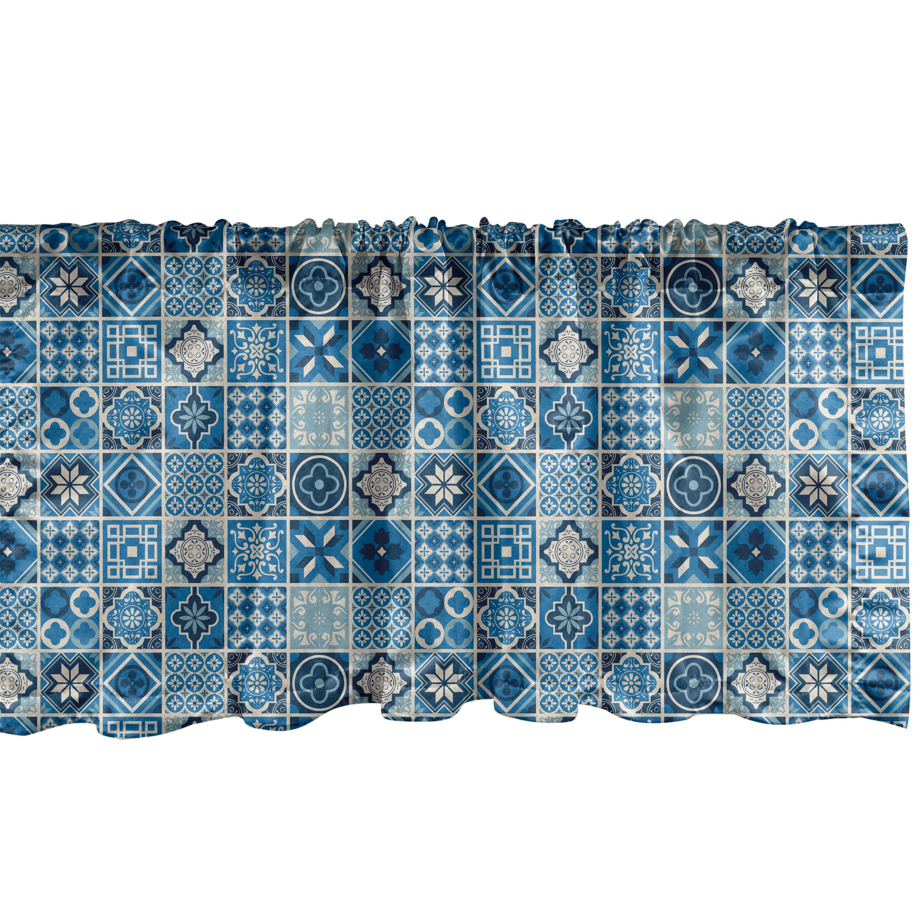 Scheibengardine Vorhang Volant für Küche Schlafzimmer Dekor mit Stangentasche, Abakuhaus, Microfaser, Navy blau Gitter Zier Squares | Scheibengardinen