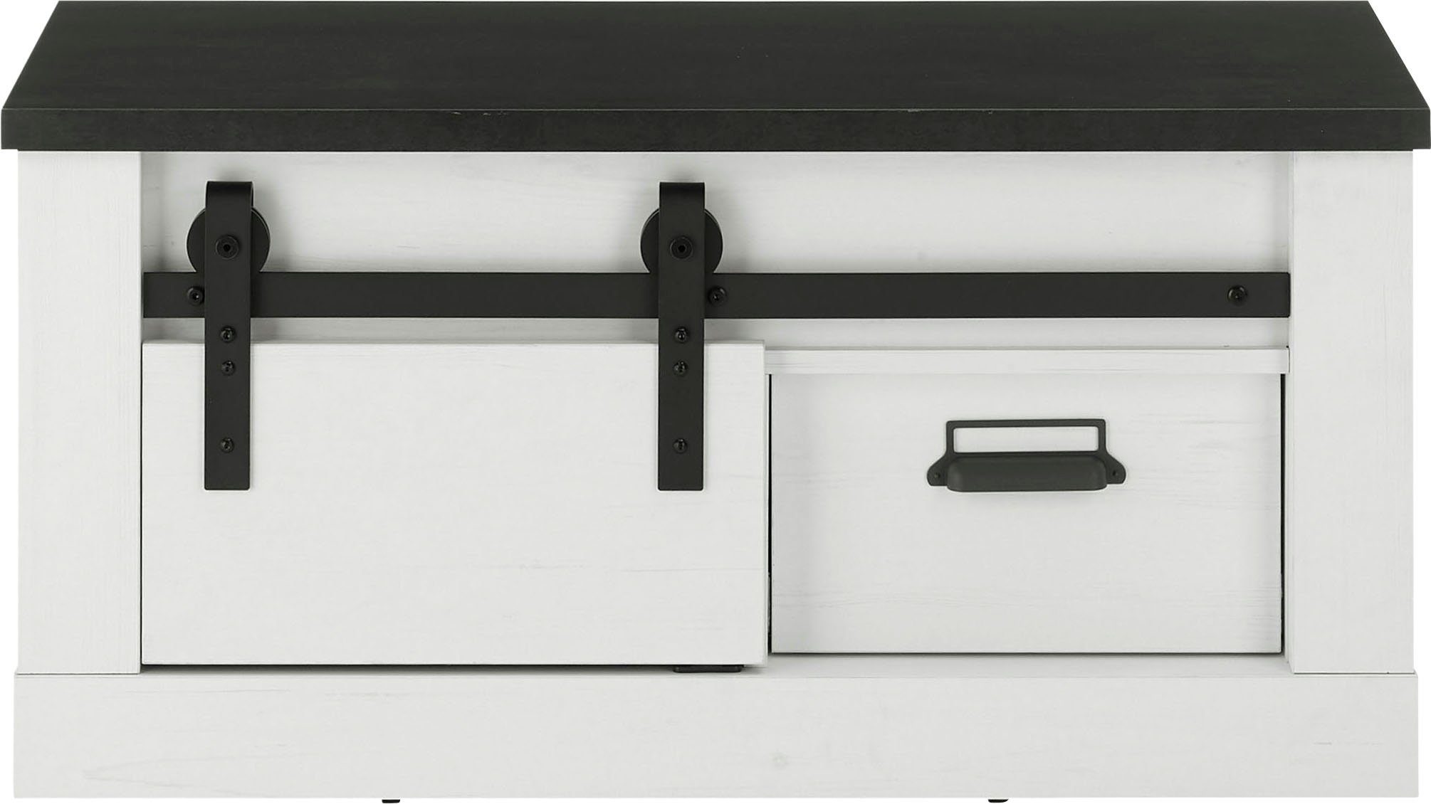 Home affaire Sitzbank SHERWOOD, modernes Holz Dekor, mit Scheunentorbeschlag aus Metall, Breite 93 cm