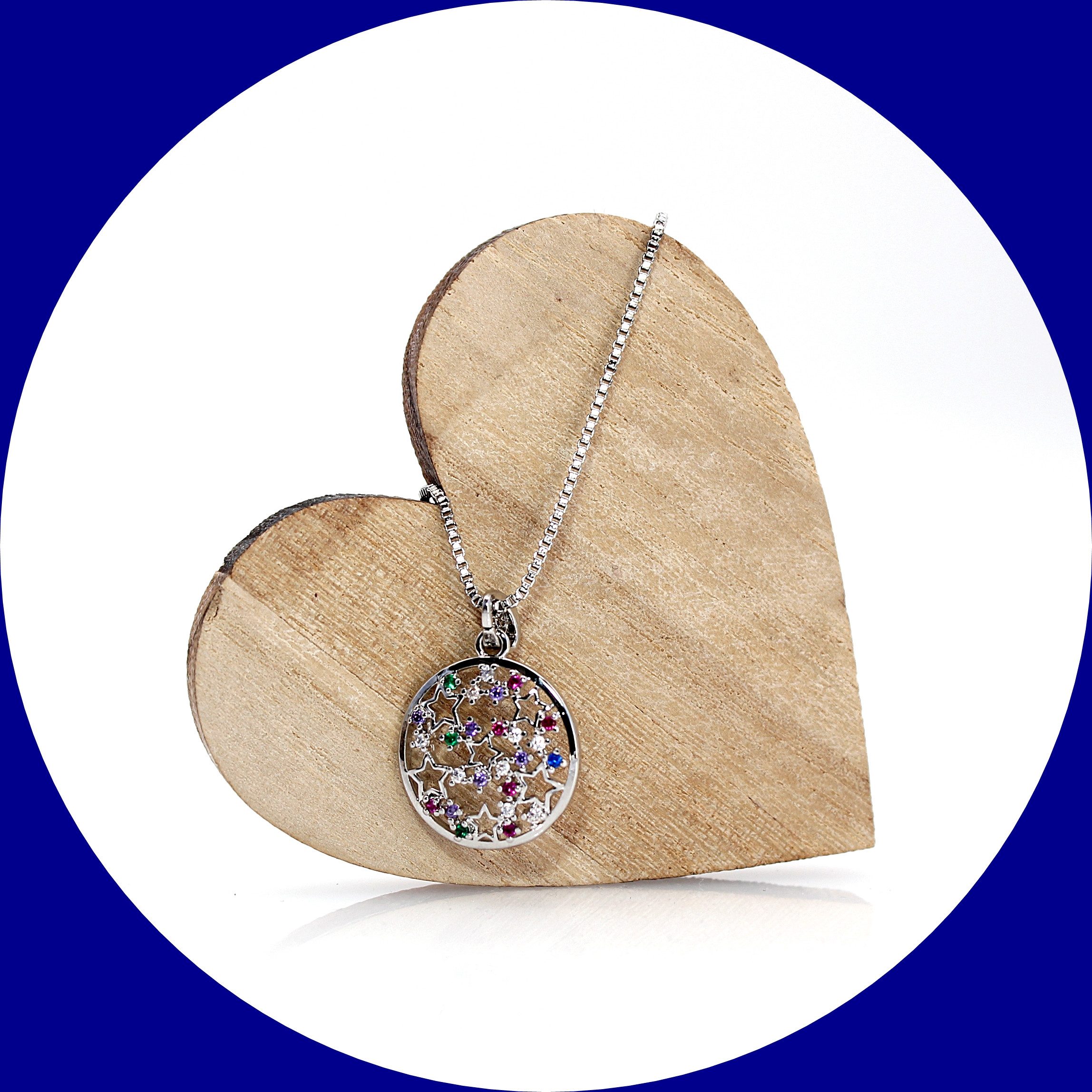 ELLAWIL Edelstahlkette Halskette Sternen Anhänger mit bunten Steinen Venezianerkette (Kettenlänge 40 cm, verlängerbar um 6 cm, Edelstahl), inklusive Geschenkschachtel