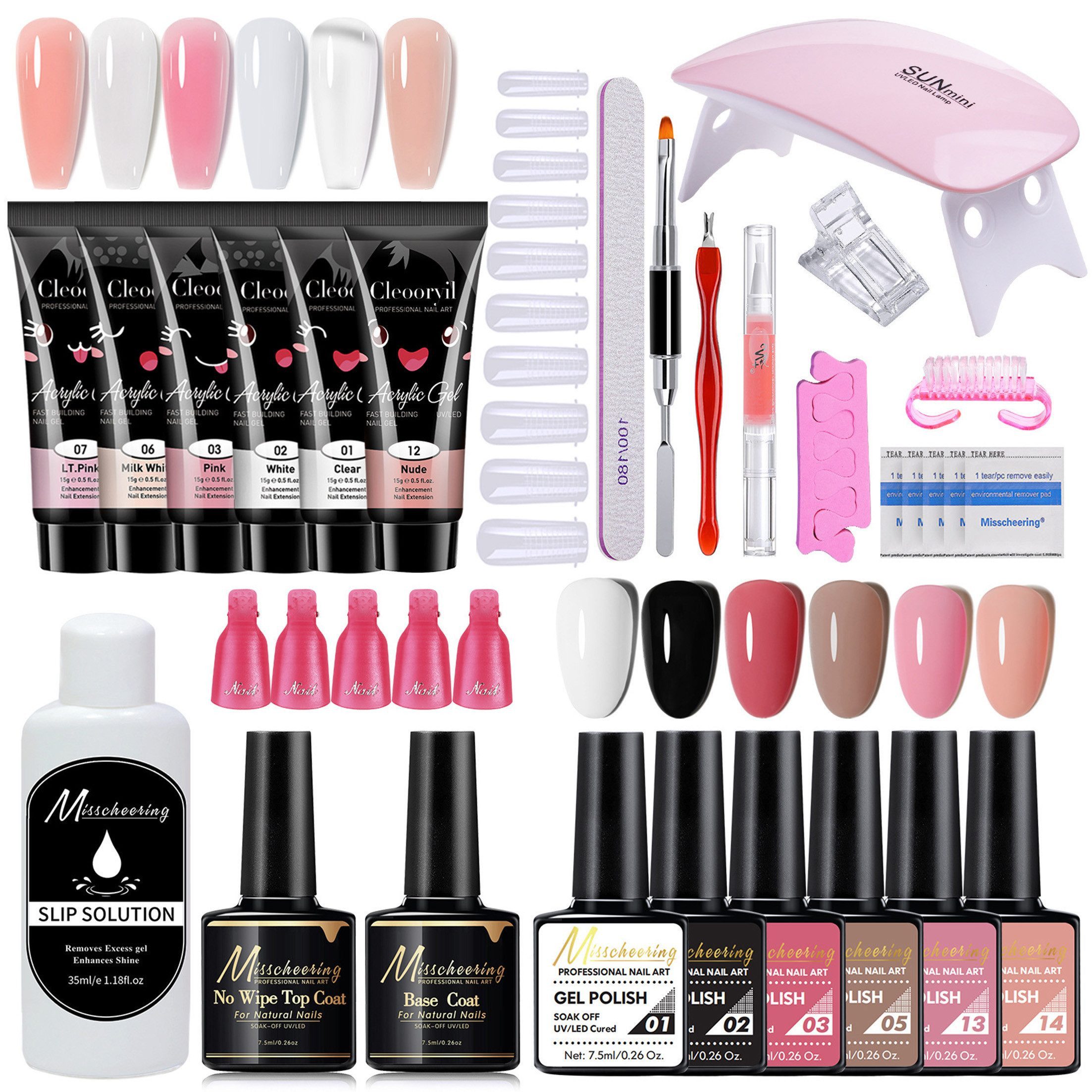 KINSI Nagellack-Set Gelnägel Starterset mit UV Lampe,Nagelverlängerung Kit,French Nails, inkl. 6 Farben Gel Lack, Base & Top Coat,Feile