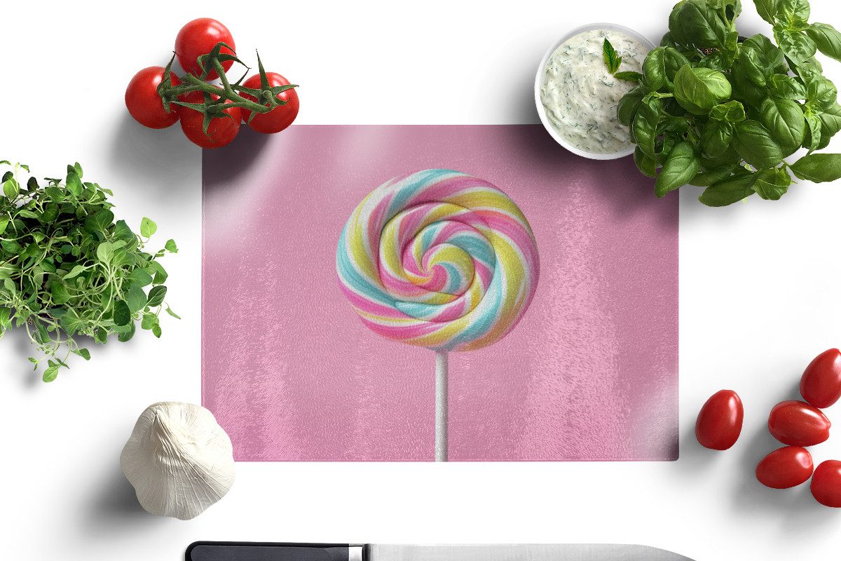 MuchoWow Schneidebrett Lollipop - Rosa - Süßigkeit - Süß, Glas, Schneidebrett Glas, Küchenbrett, Rutschfest, 28x20 cm