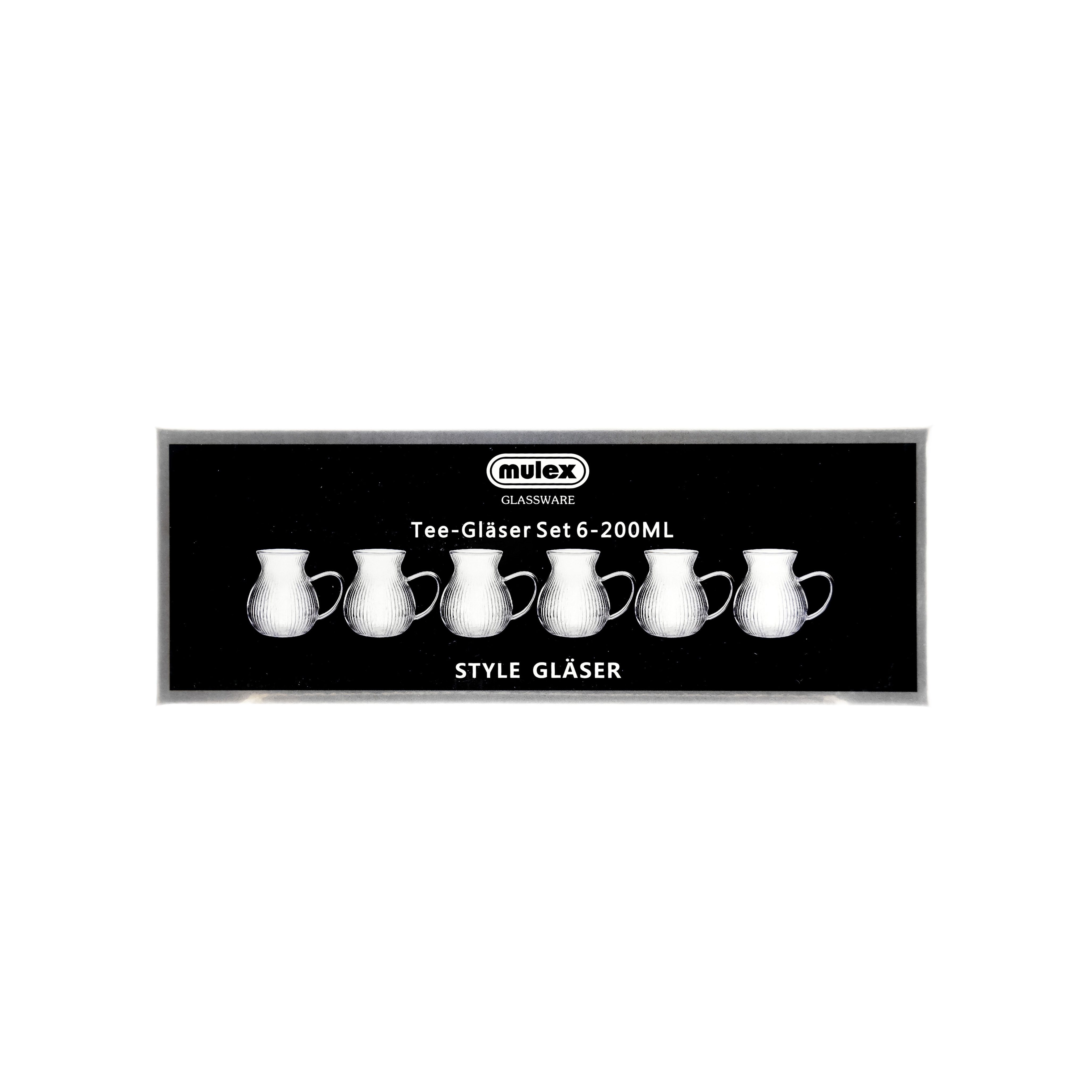 Mulex Teeglas Style Teegläser mit Henkel - 6-teiliges Set, Relief-Design, 200 ml, 6-tlg., Glas – Bild 4 von 4