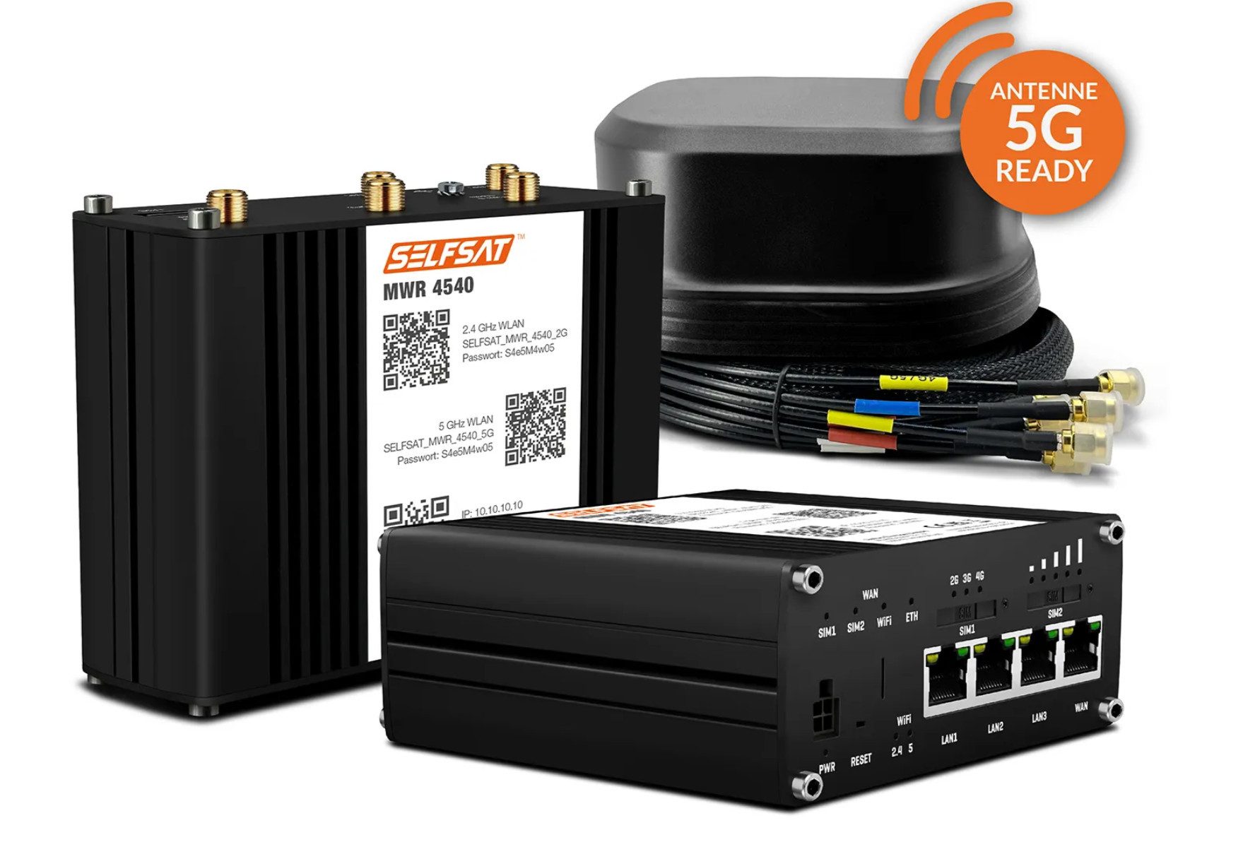 Selfsat MWR 4540 4G Cat 6 WLAN Router bis 300 Mbps + SATCO 5G Antenne Mobilfunkantenne