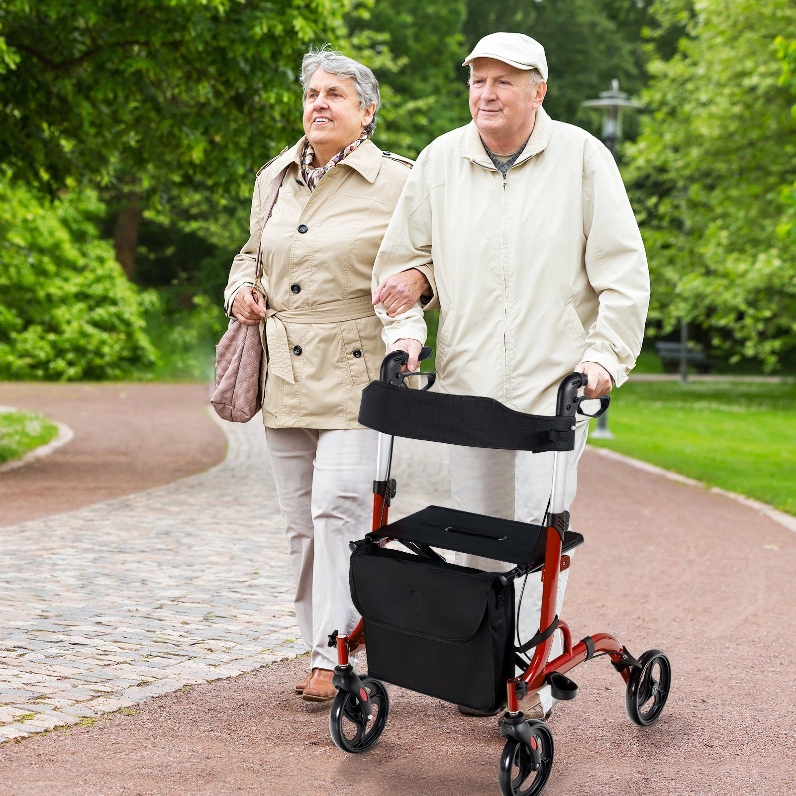COSTWAY Rollator mit Sitz & höhenverstellbaren Griffen, bis 150kg, faltbar