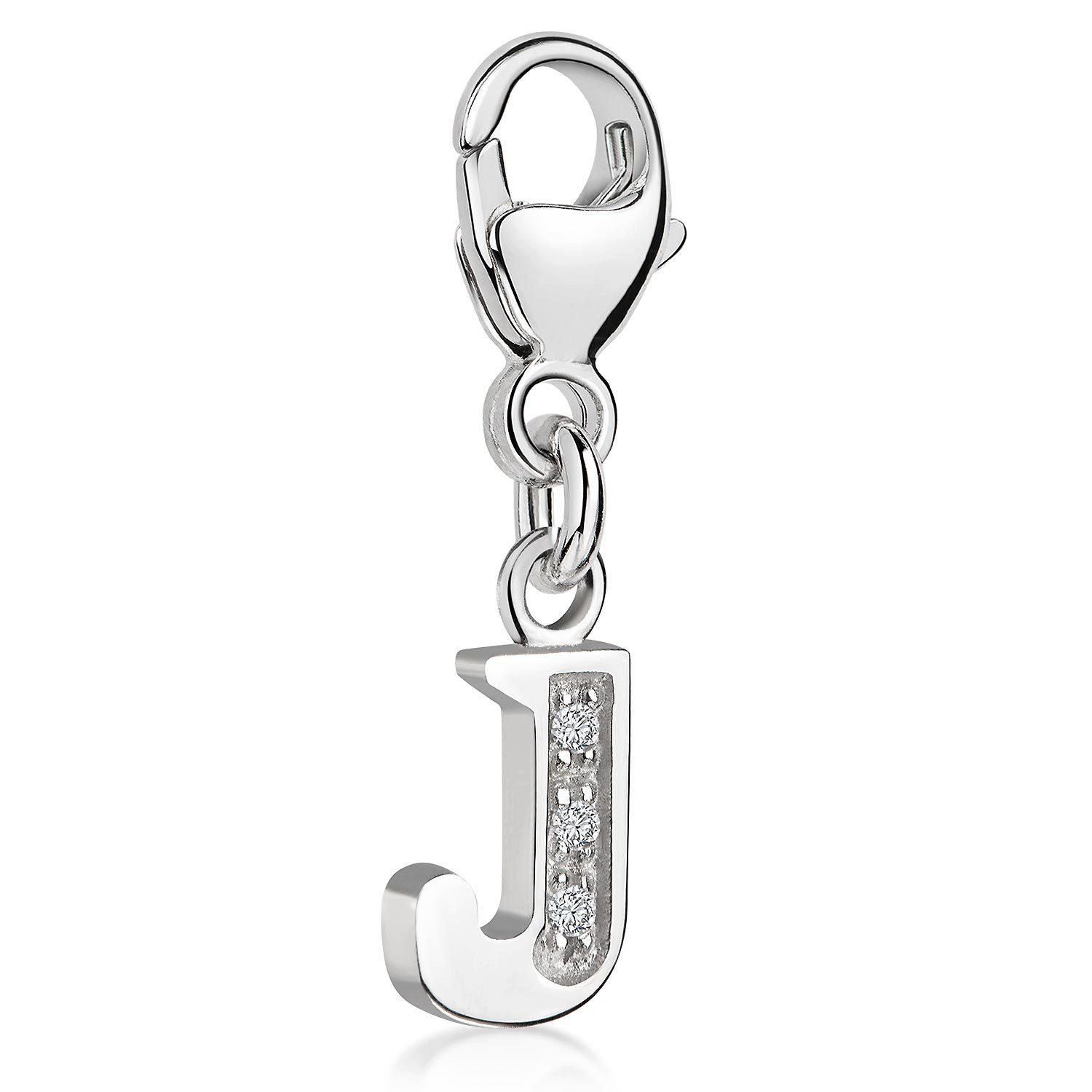Charm Buchstabe Silber Anhänger Buchstabe " J " Alphabet Zirkonia C60