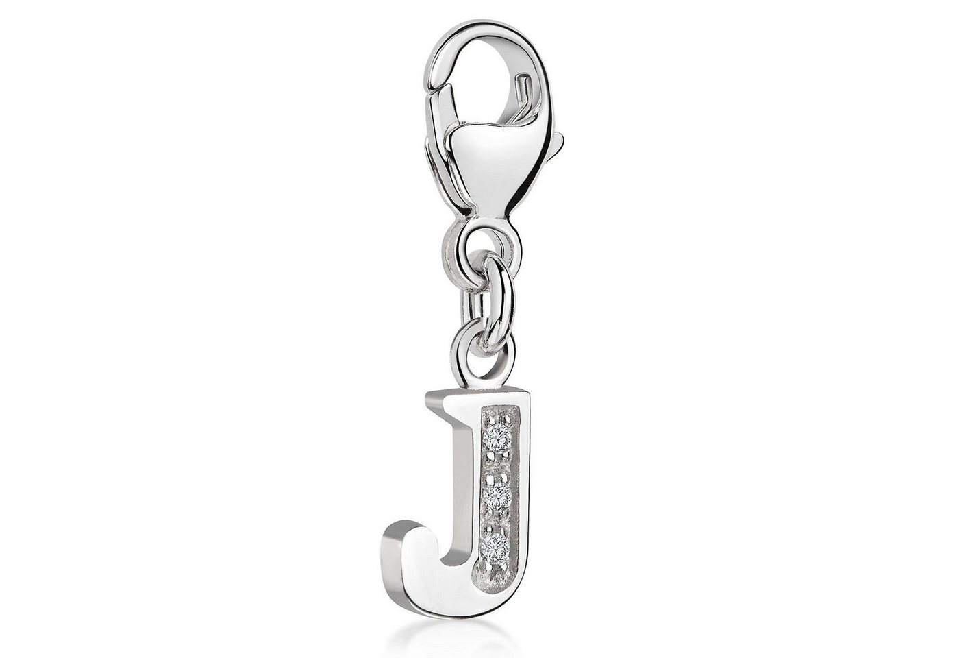Materia Charm Buchstabe Silber Anhänger Buchstabe " J " Alphabet Zirkonia C60, 925 Sterling Silber, rhodiniert