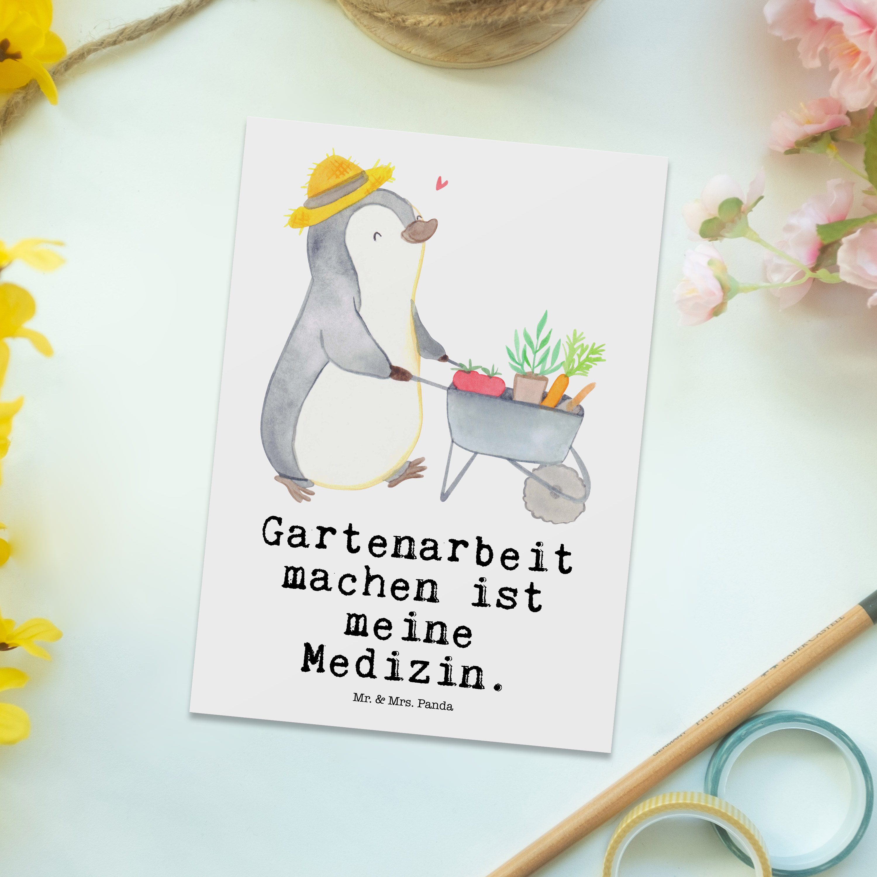 & - Pinguin Postkarte Medizin Weiß Panda Gartenarbeit Mrs. Mr. - Schenken Geschenk, Dankeschön,