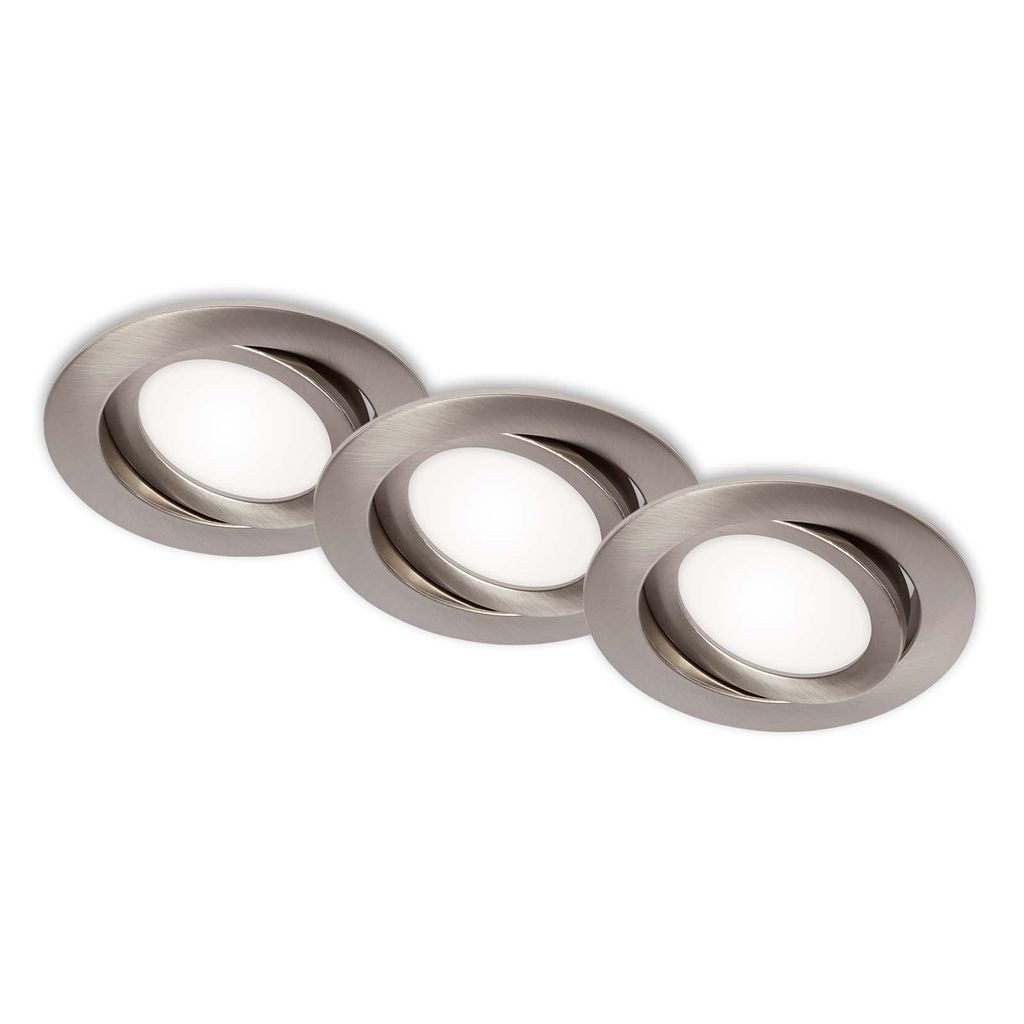 Briloner Leuchten LED Einbaustrahler 7114-432, LED fest integriert, 2700K - Extra-Warmweiß, 3er Set, schwenkbar, matt-nickel, 10,6 cm