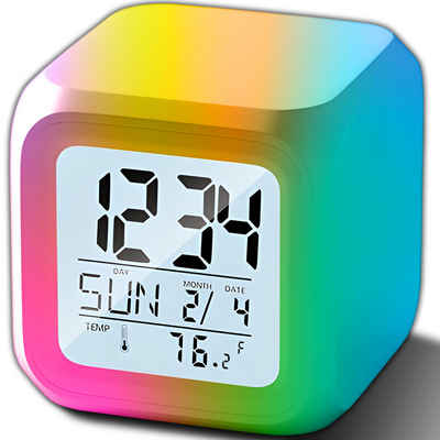Retoo Wecker LED Wecker Digital Alarmwecker Uhr Kalender Beleuchtet Alarm 7 Farben, LCD-Display, 3 Moden des Leuchtens, Zeit, in zwei Formaten