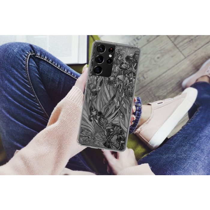 MuchoWow Handyhülle Schwertlilien - Vincent van Gogh - Schwarz und weiß Phone Case Handyhülle Samsung Galaxy S21 Ultra Silikon Schutzhülle