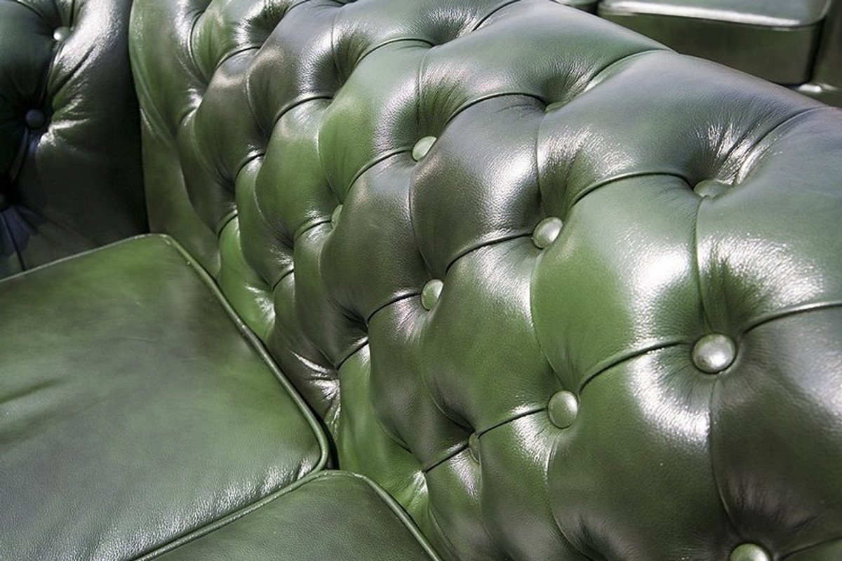 Casa Padrino x 3er 80 cm 210 3-Sitzer Sofa H. Chesterfield x - Sofa 90 Luxus Dunkelgrün Echtleder