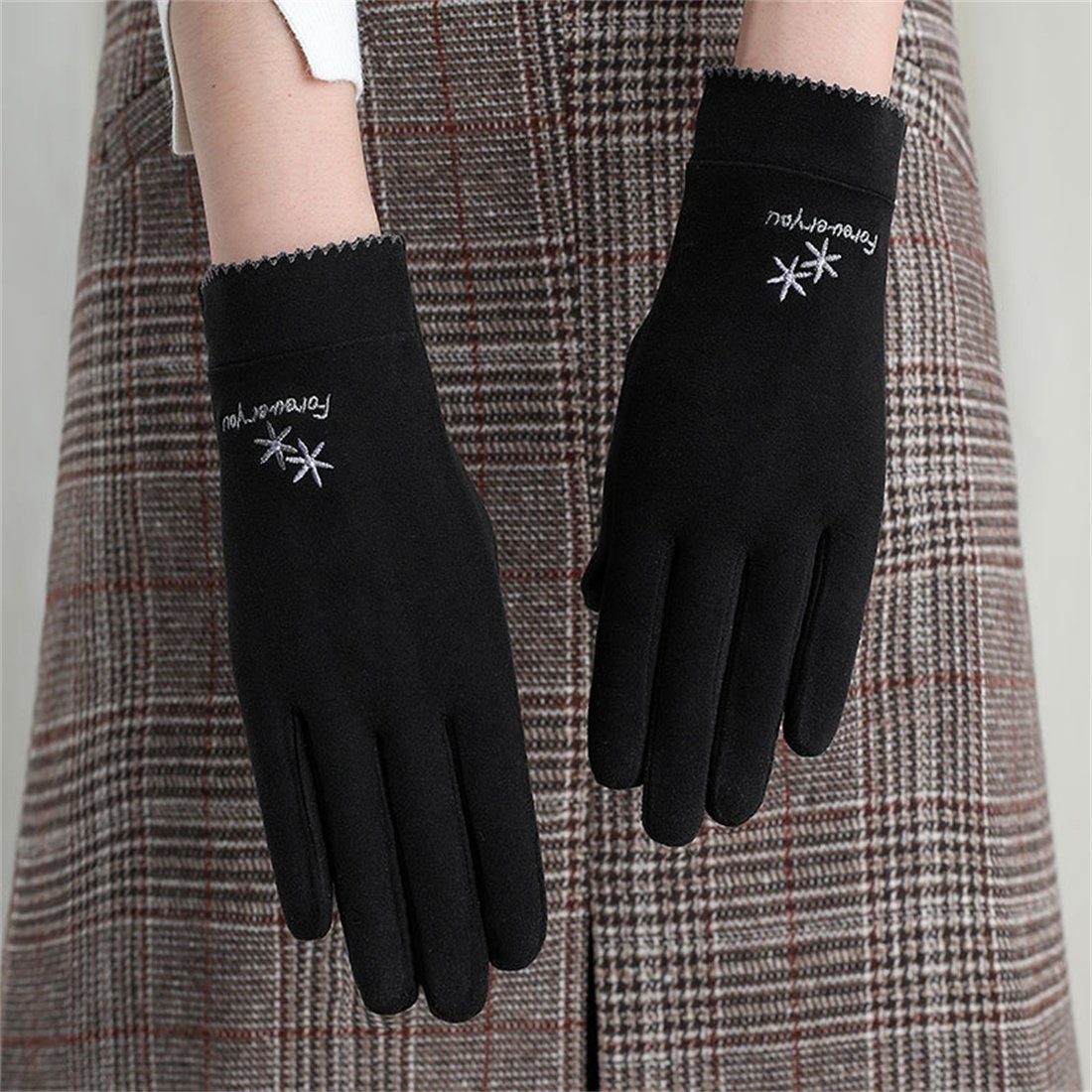 DÖRÖY Fleecehandschuhe Handschuhe Touchscreen Damenmode Schwarz Reithandschuhe, Winter Warme