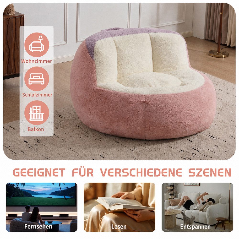 Leawin Relaxliege Sofas Wohnzimmer Bean Bag Sessel aus weichem Kunstfell, Mit Schaumstoffflocken, Tragegriff und rutschfester Unterseite