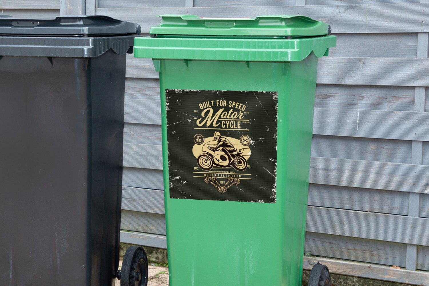 - Abfalbehälter Zeichnung - - Mann (1 Mülleimer-aufkleber, Wandsticker Container, Mülltonne, Sticker, Motorrad MuchoWow St), Retro