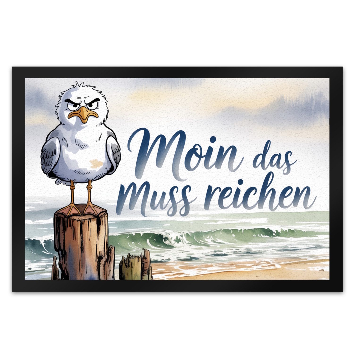 speecheese Fußmatte Möwe Aquarell Moin Spruch Fußmatte XL in 40x60 cm für Nordseefans