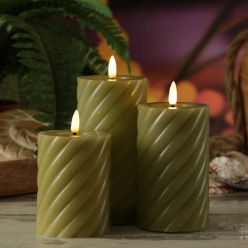 MARELIDA LED-Kerze LED Kerze Twist Echtwachs gedreht flackernd H: 12,5cm Timer grün (1-tlg)