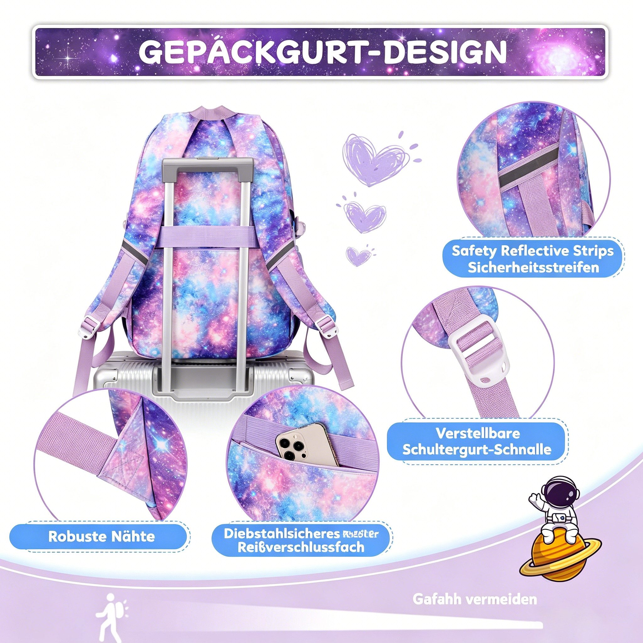 MOPUEA Schulrucksack Set 3-tlg Schultasche Wasserabweisend Viele Fächer (Set, 3-tlg., Geräumiges und funktionales Design), Praktisches Set mit Federmäppchen und – Bild 4 von 5