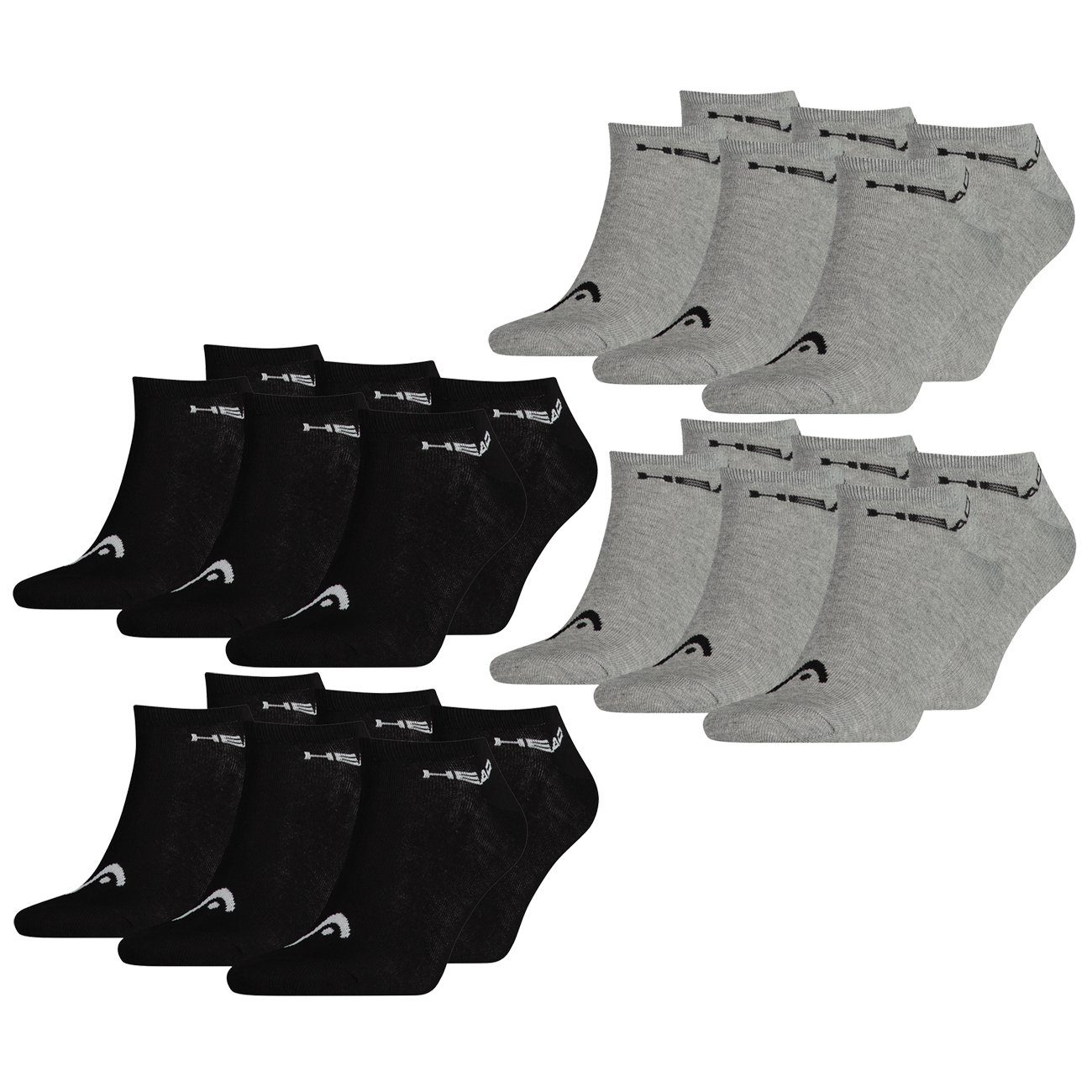 Head Sneakersocken SNEAKER UNISEX - 12er Pack (12-Paar) mit flacher Zehenart 6 Paar Black (200) & 6 Paar Grey (400)