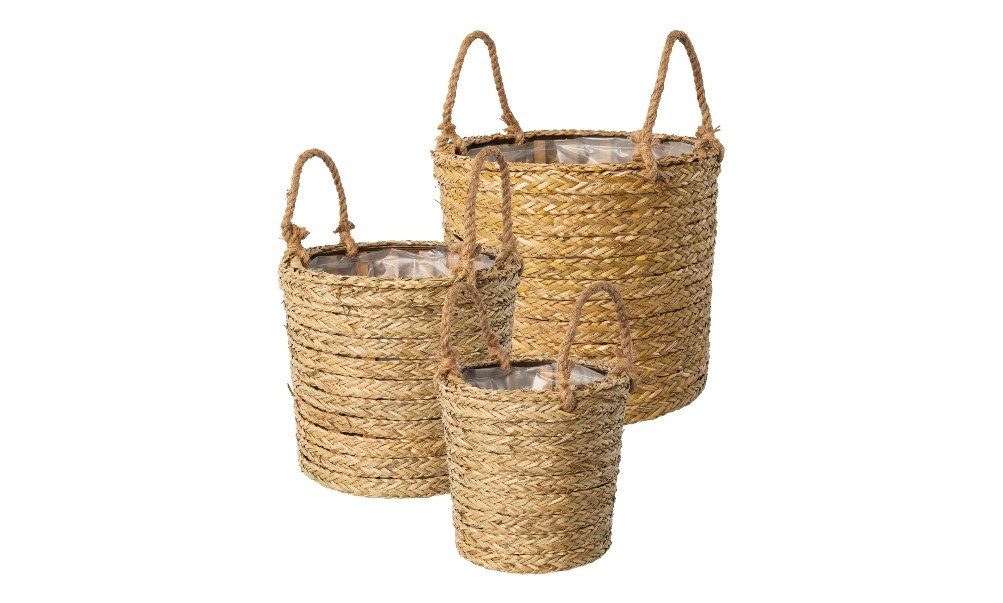 Creativ green Blumentopf 3 Seegras-Körbe TRANG mit Henkel Ø 20cm, 25cm & 30cm