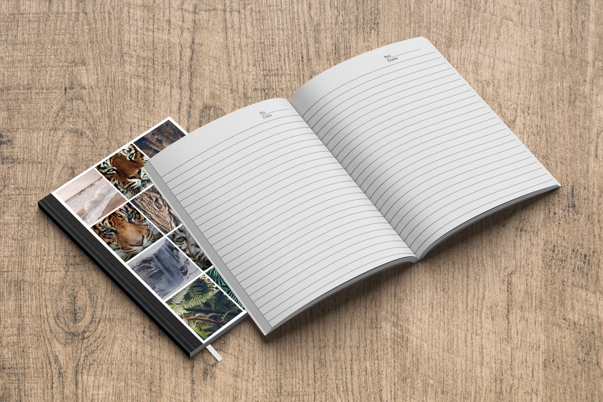 Notizheft, Merkzettel, - - Seiten, Collage Tiger MuchoWow 98 Haushaltsbuch Natur, Journal, Tagebuch, A5, - Notizbuch Pflanzen