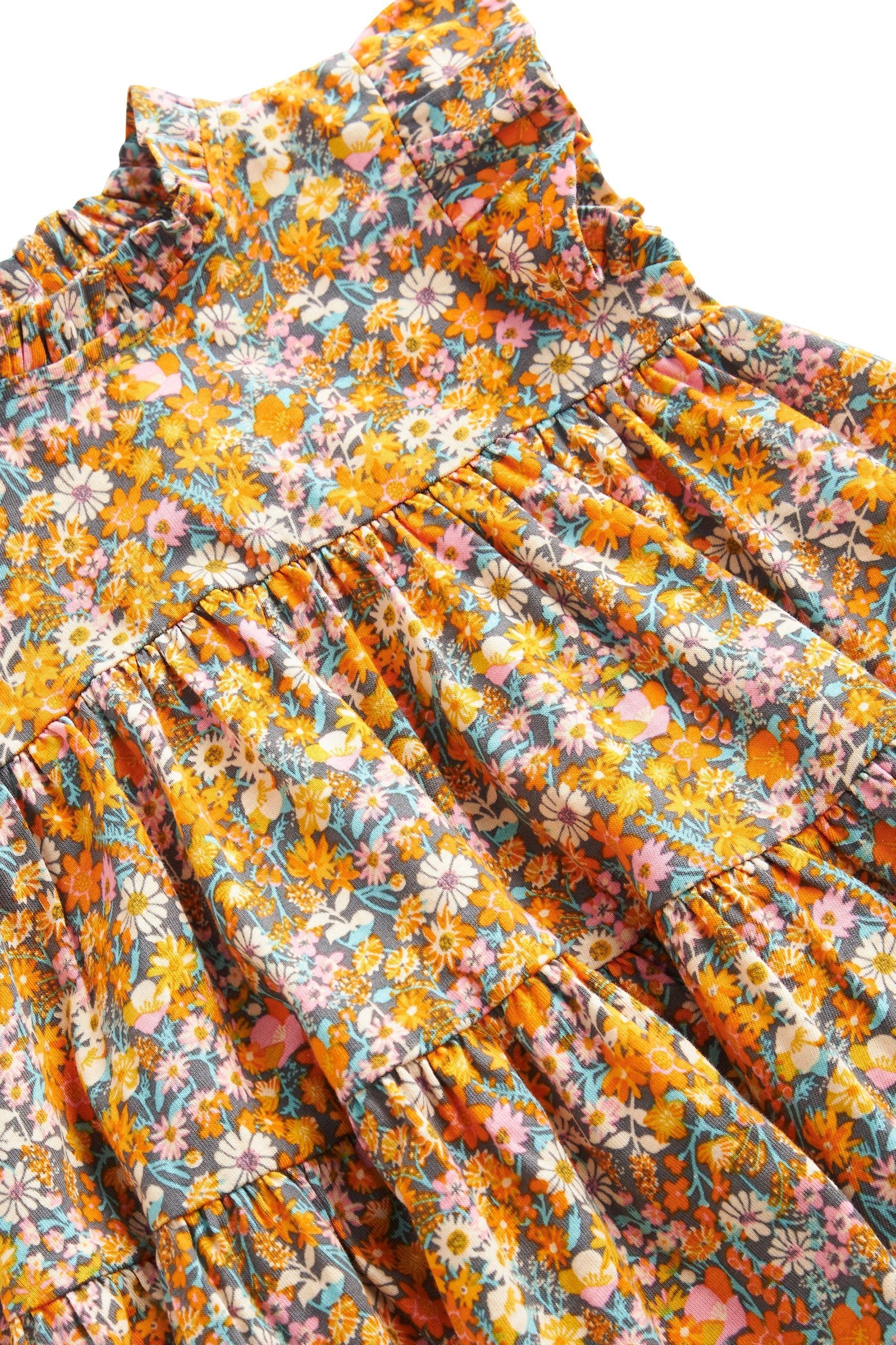 (1-tlg) kurzen Orange Gestuftes Next Ärmeln Jerseykleid Floral mit Jerseykleid