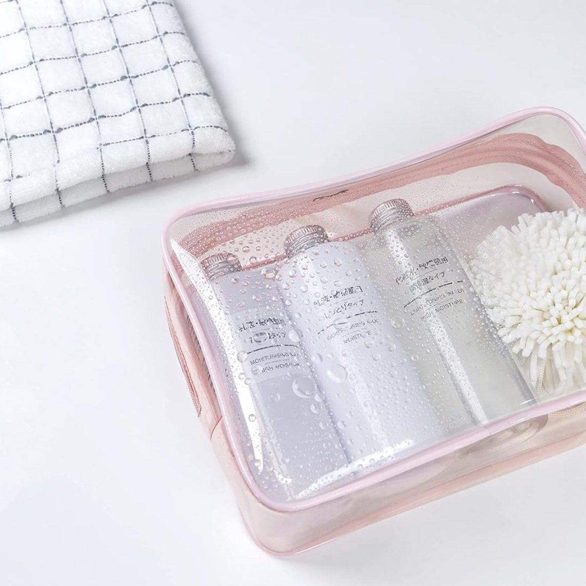 Jormftte Kosmetiktasche Transparent,für Urlaub,Reisen, Badezimmer Rosa Wasserdichte Kosmetiktasche
