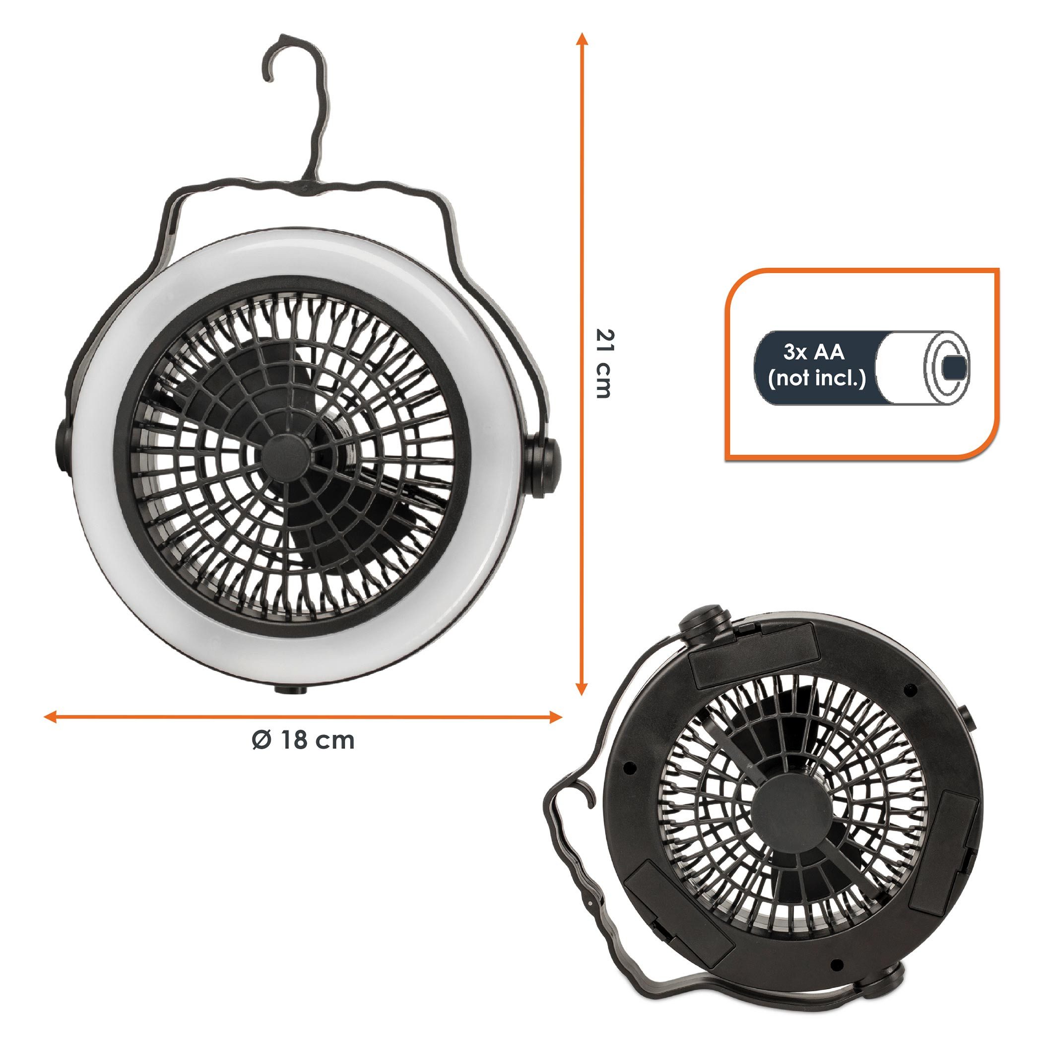 Spetebo LED Gartenleuchte 2in1 Campinglampe mit Ventilator batteriebetrieben 3 Modi, Licht, Ventilator, Licht & Ventilator, LED fest integriert, Tageslichtweiß, zum Hängen oder Aufstellen
