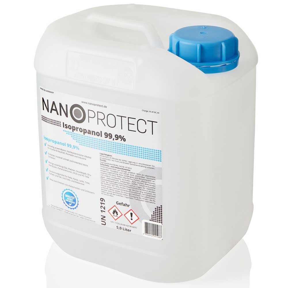 Nanoprotect Isopropanol 99,9% - 5 Liter, Hochprozentiger Isopropylalkohol Reinigungsalkohol (Großgebinde, [1-St. Premium IPA - Für Dentallabor und 3D-Drucker Made in Germany)