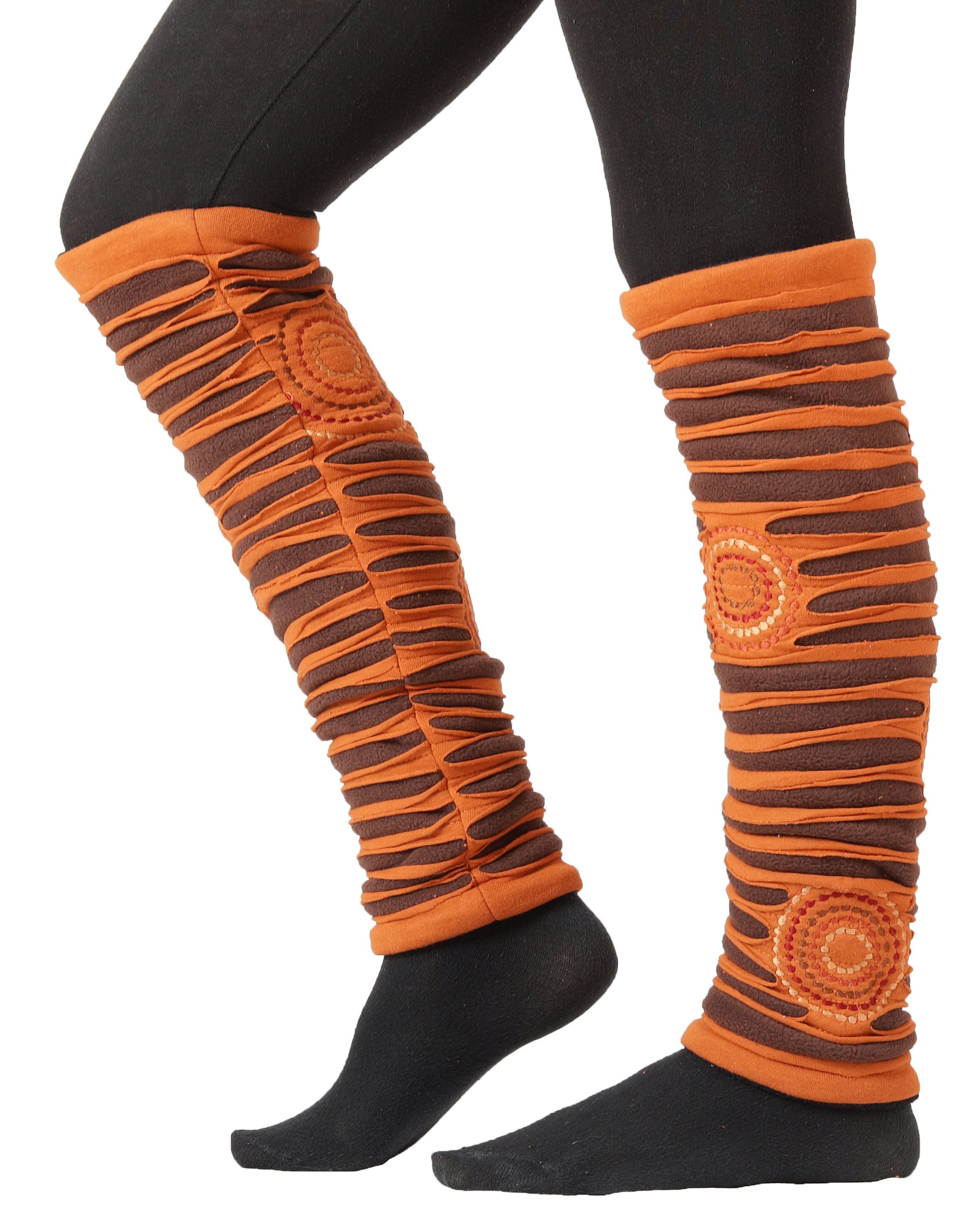 PUREWONDER Beinstulpen Stulpen Beinstulpen Patchwork für Damen, Beinwärmer lw59 Braun (1 Paar) Einheitsgröße